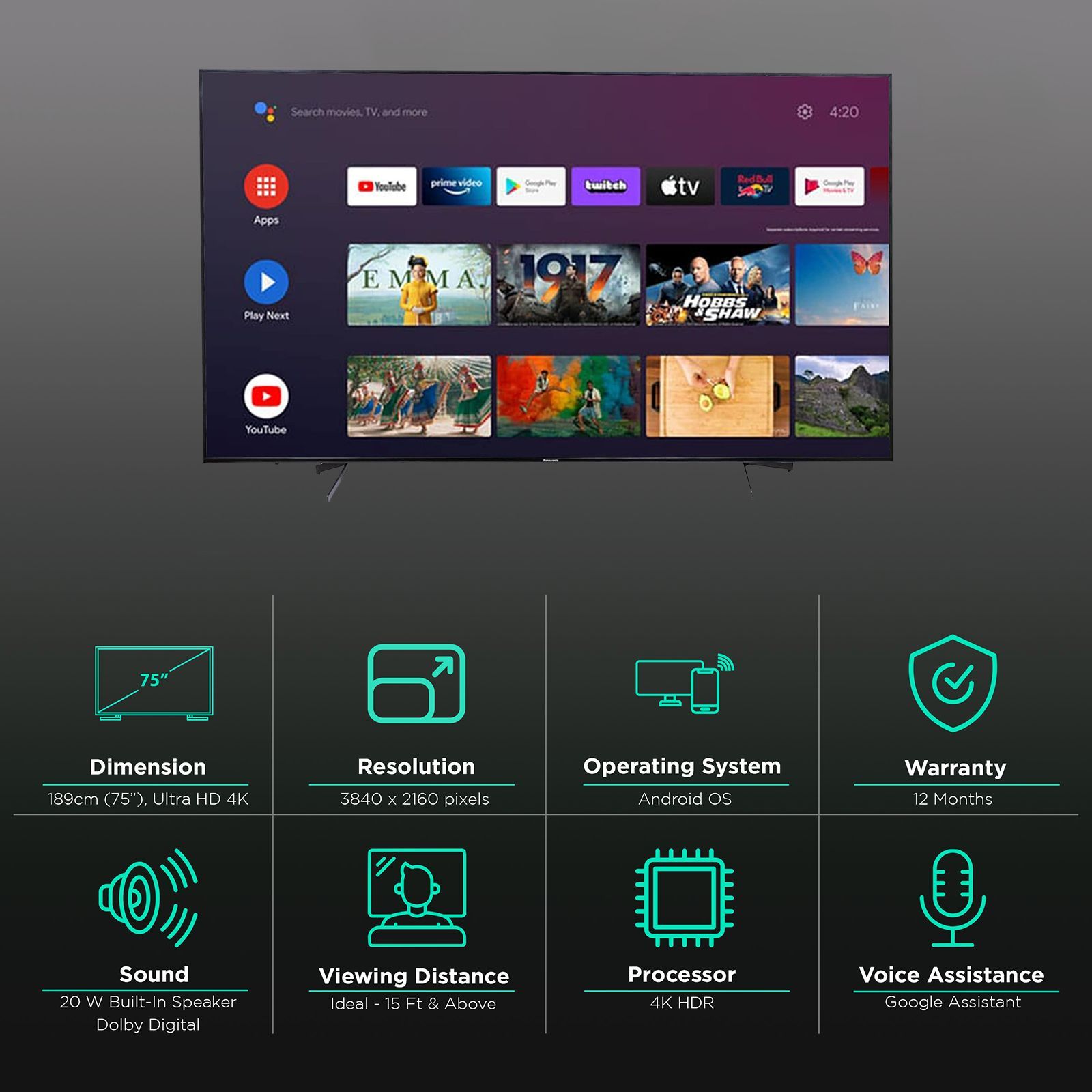 Panasonic LX 189 cm (75 inch) 4K Ultra HD LED Android TV with Google Assistant Panasonic LX 189 cm (75 inch) 4K Ultra HD LED Android TV with Google Assistant_2