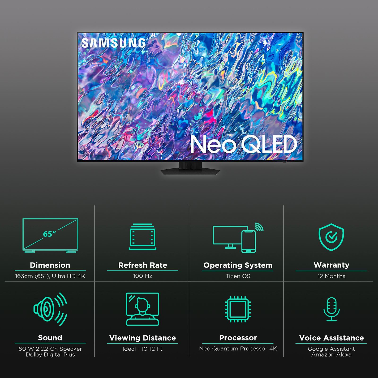 SAMSUNG Series 8 165 cm (65 inch) QLED 4K Ultra HD Tizen TV with Alexa Compatibility_3