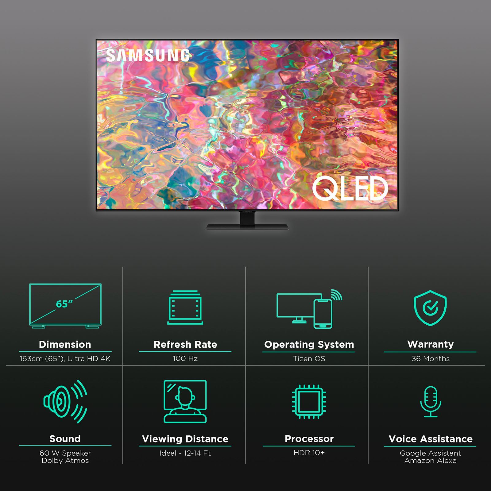 SAMSUNG Series 8 165 cm (65 inch) QLED 4K Ultra HD Tizen TV with Alexa Compatibility_3