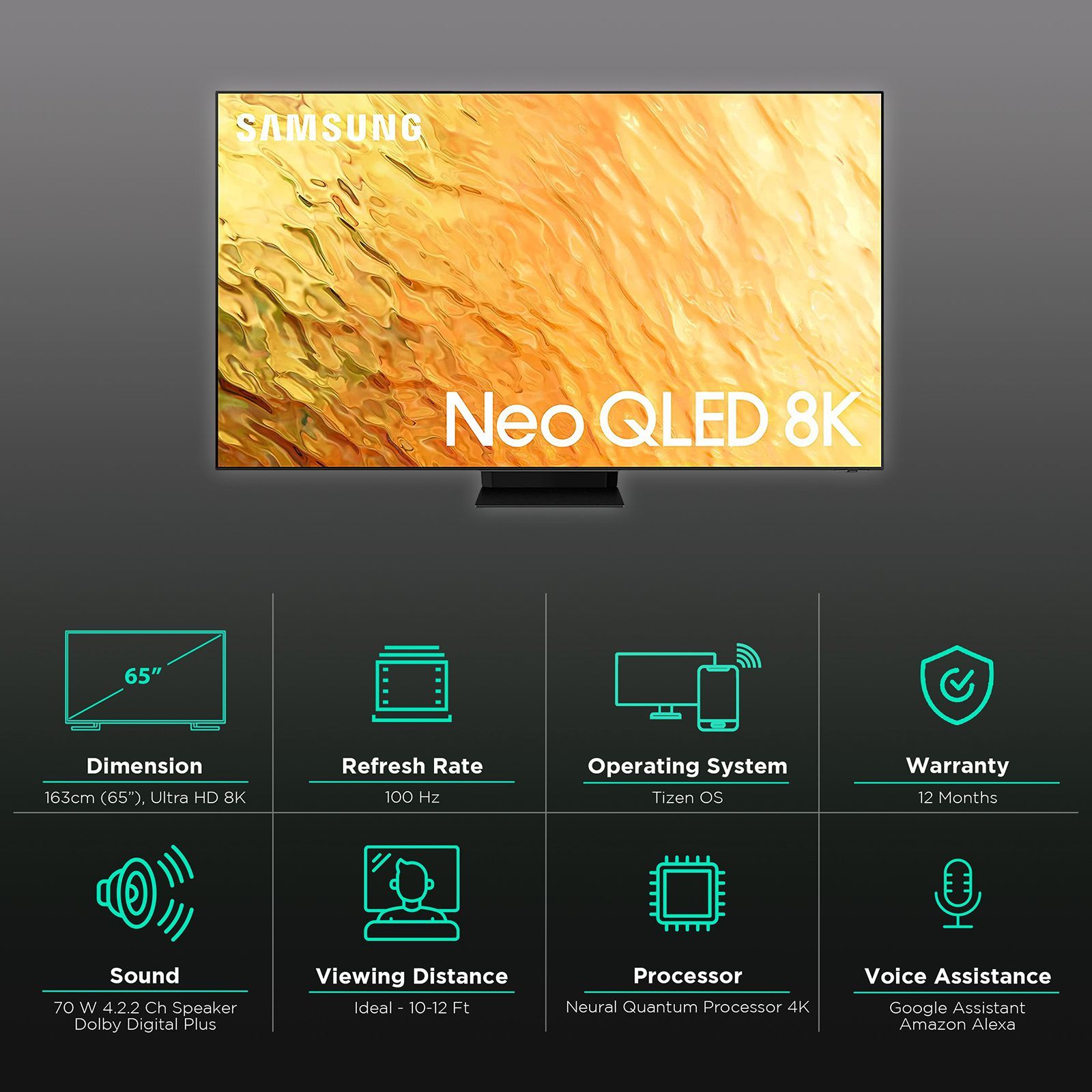 SAMSUNG Series 8 165 cm (65 inch) 8K Ultra HD QLED Tizen TV with Alexa Compatibility_3