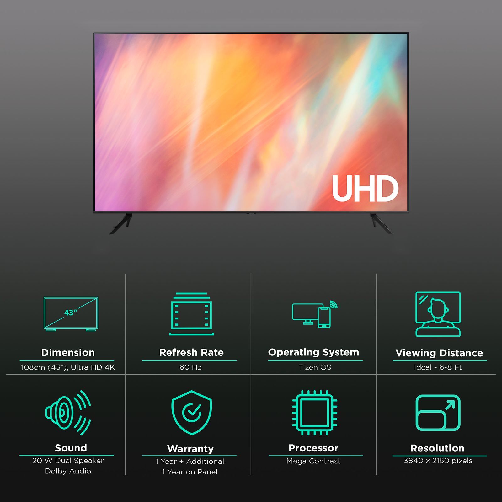 SAMSUNG Crystal 4K 108 cm (43 inch) 4K Ultra HD LED Tizen TV (2021 model)_3
