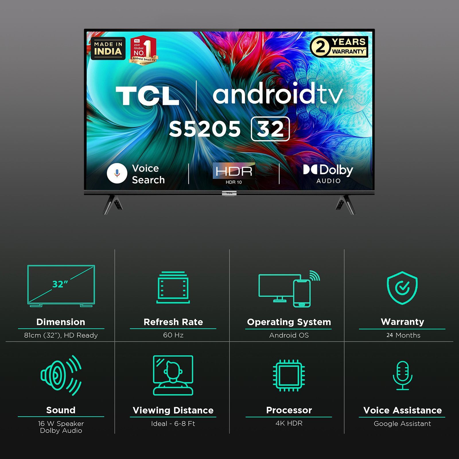 TCL S5205 81 cm (32 inch) HD Ready LED Smart Android TV with Google Assistant (2021 model)_3