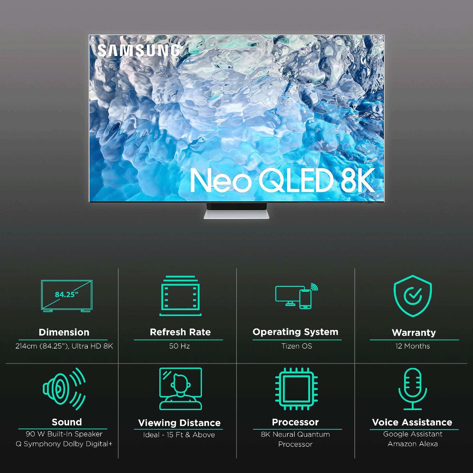 SAMSUNG 9 214 cm (85 inch) 8K Ultra HD QLED Smart Tizen TV with Voice Assistance (2022 model)_3