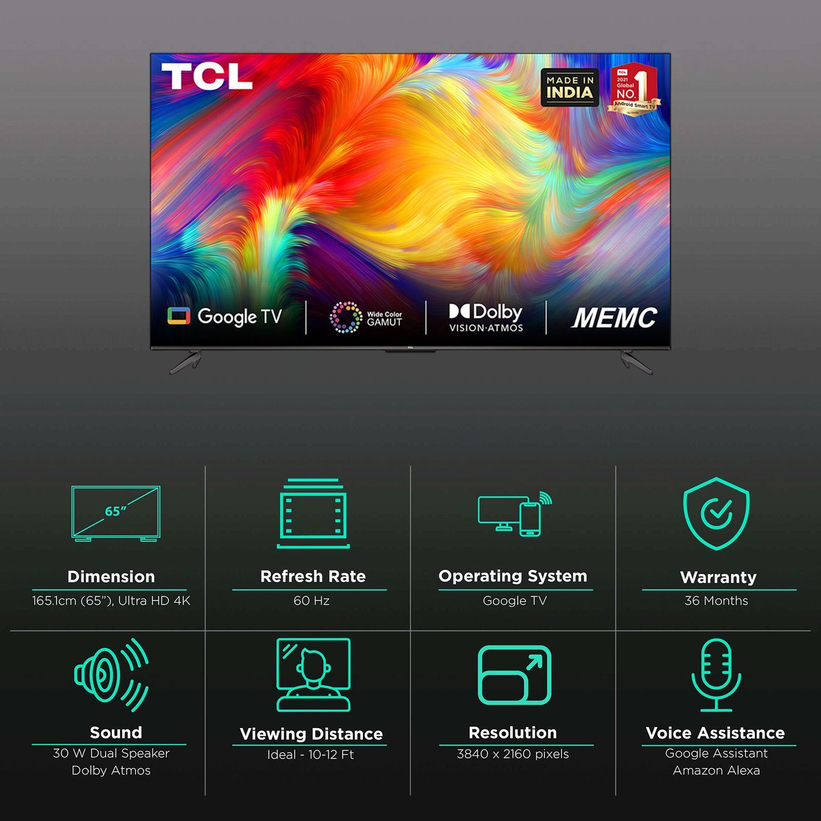 TCL P735 165.1 cm (65 inch) 4K Ultra HD LED Android TV with Voice Assistance (2022 model) TCL P735 165.1 cm (65 inch) 4K Ultra HD LED Android TV with Voice Assistance (2022 model)_3