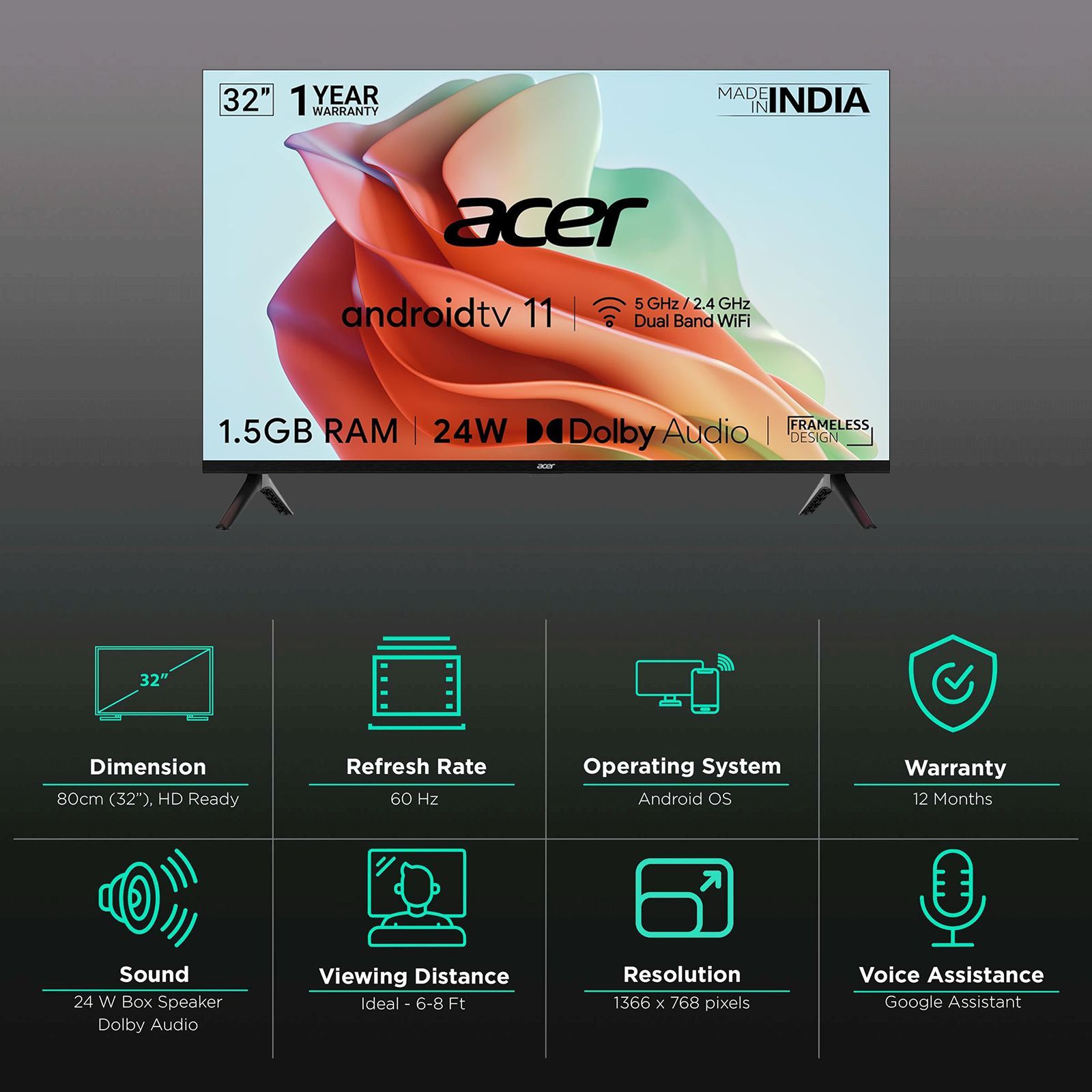 acer I Series 80 cm (32 inch) HD Ready LED Smart Android TV with Google Assistance (2022 model)_3