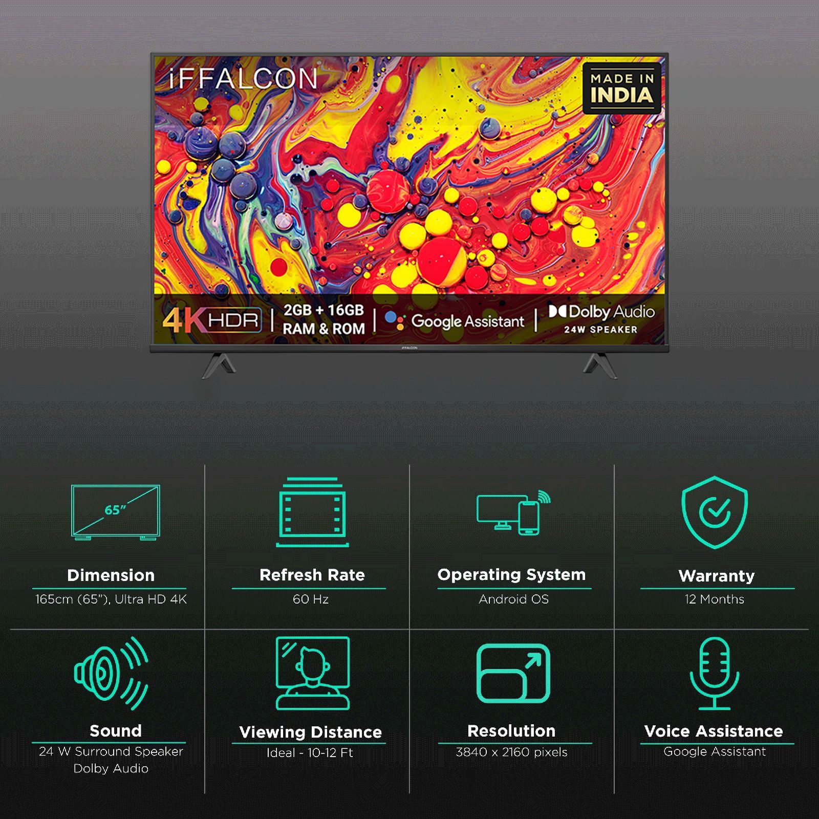 iFFALCON U61 164 cm (65 inch) 4K Ultra HD LED Smart Android TV with Google Assistant (2021 model)_3