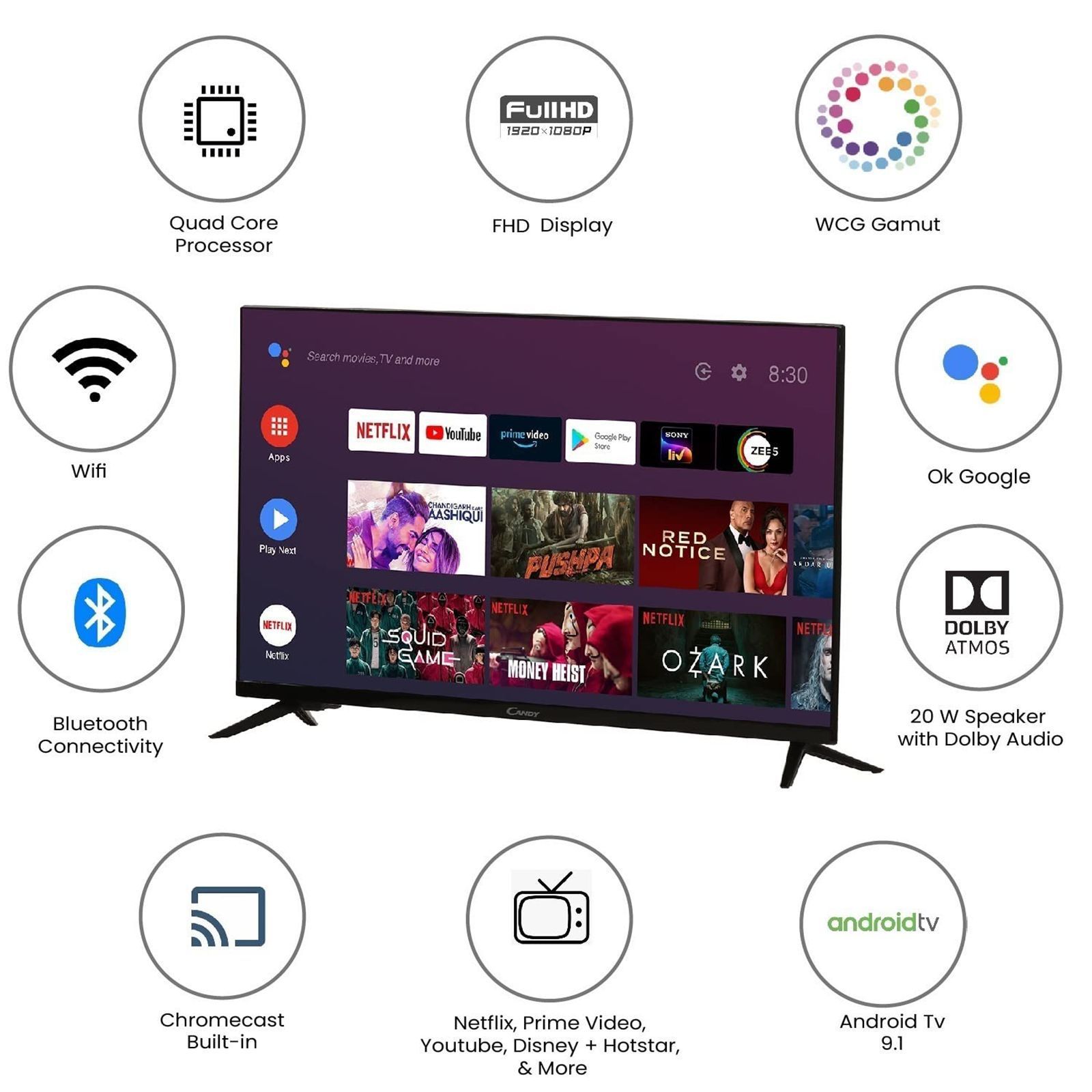 CANDY KA66 109 cm (43 inch) Full HD LED Smart Android TV with Google Assistant (2021 model)_12