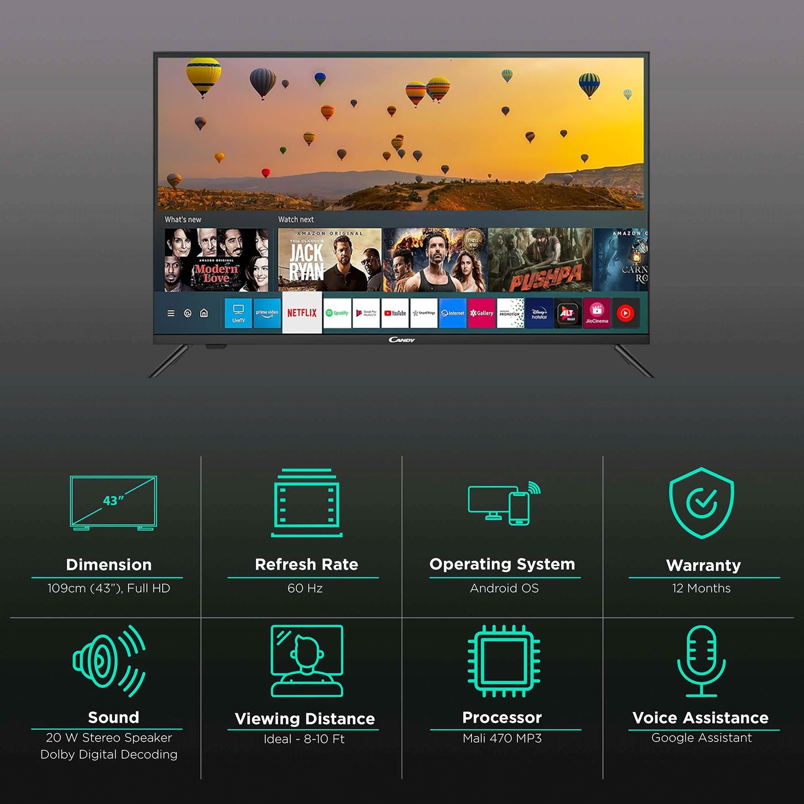 CANDY KA66 109 cm (43 inch) Full HD LED Smart Android TV with Google Assistant (2021 model)_3