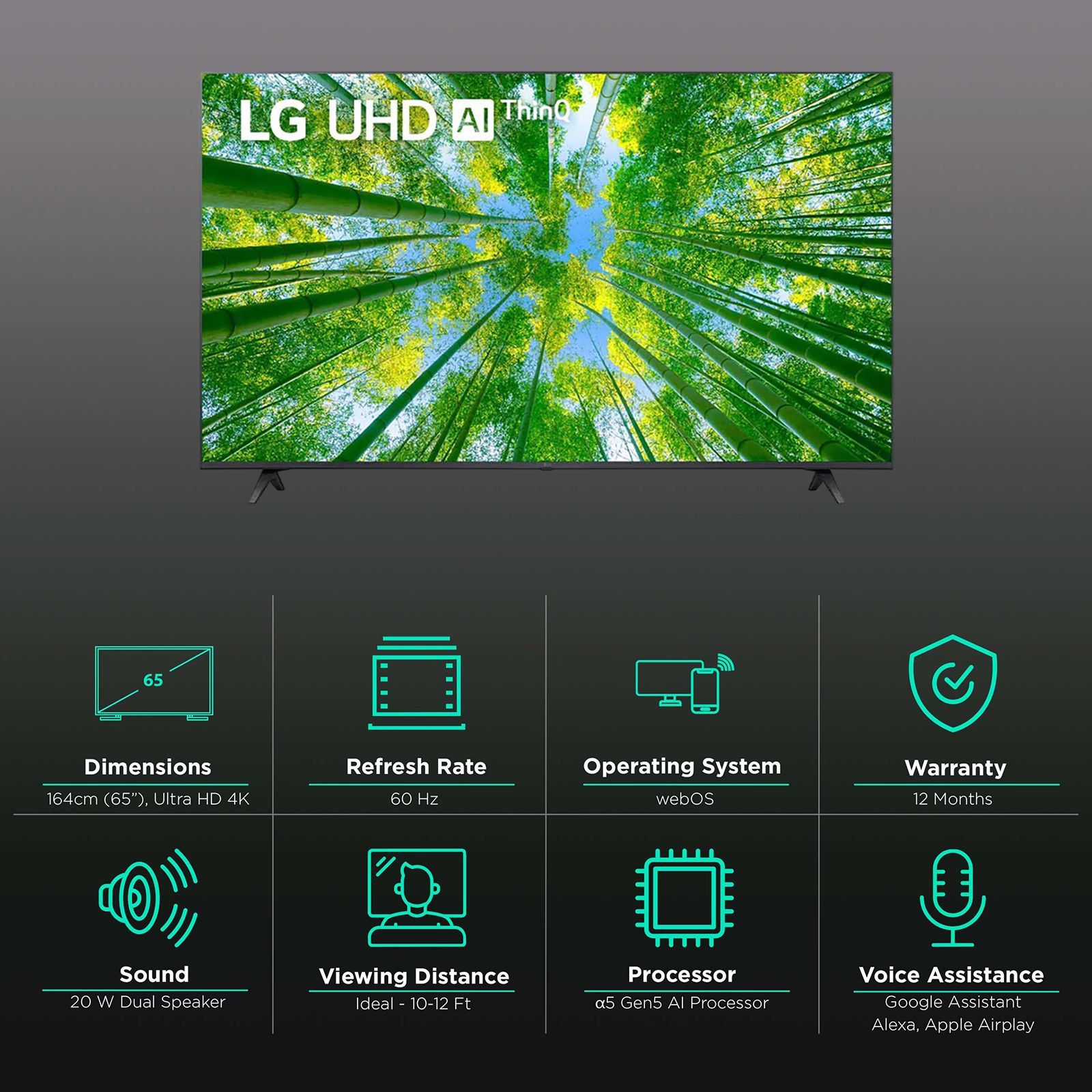 LG UQ80 164 cm (65 inch) 4K Ultra HD LED Smart WebOS TV with Voice Assistance (2022 model) LG UQ80 164 cm (65 inch) 4K Ultra HD LED Smart WebOS TV with Voice Assistance (2022 model)_3