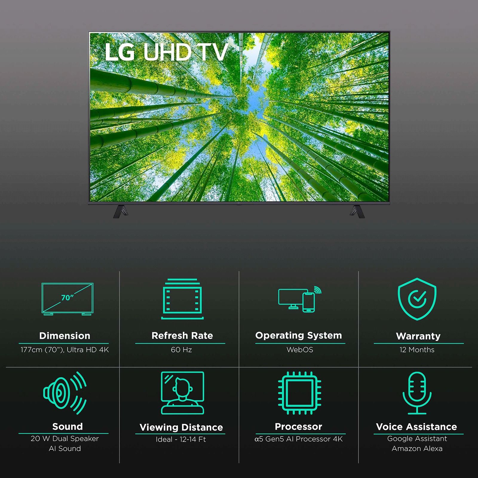 LG UQ80 177 cm (70 inch) 4K Ultra HD LED Smart WebOS TV with Voice Assistance (2022 model)_3