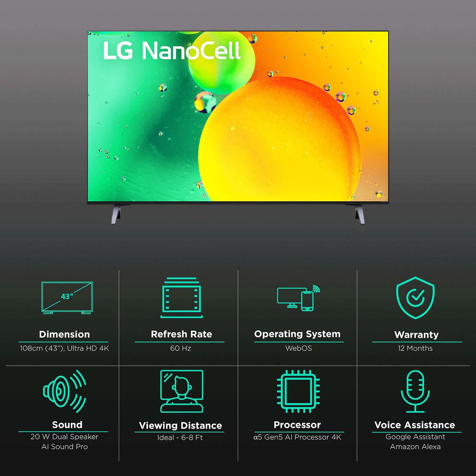 LG NANO75 108 cm (43 inch) 4K Ultra HD Nano Cell Smart WebOS TV with Voice Assistance (2022 model)_3