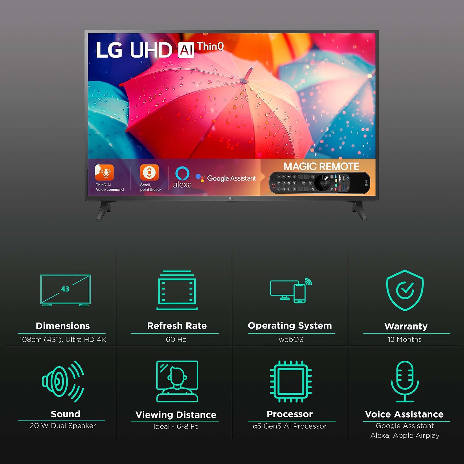 LG UQ75 108 cm (43 inch) 4K Ultra HD LED WebOS TV with Voice Assistance (2022 model)_3