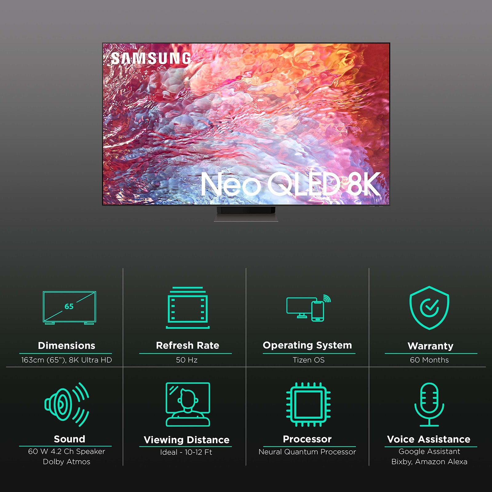 SAMSUNG 7 163 cm (65 inch) 8K Ultra HD QLED Smart Tizen TV with Voice Assistance (2022 model)_3