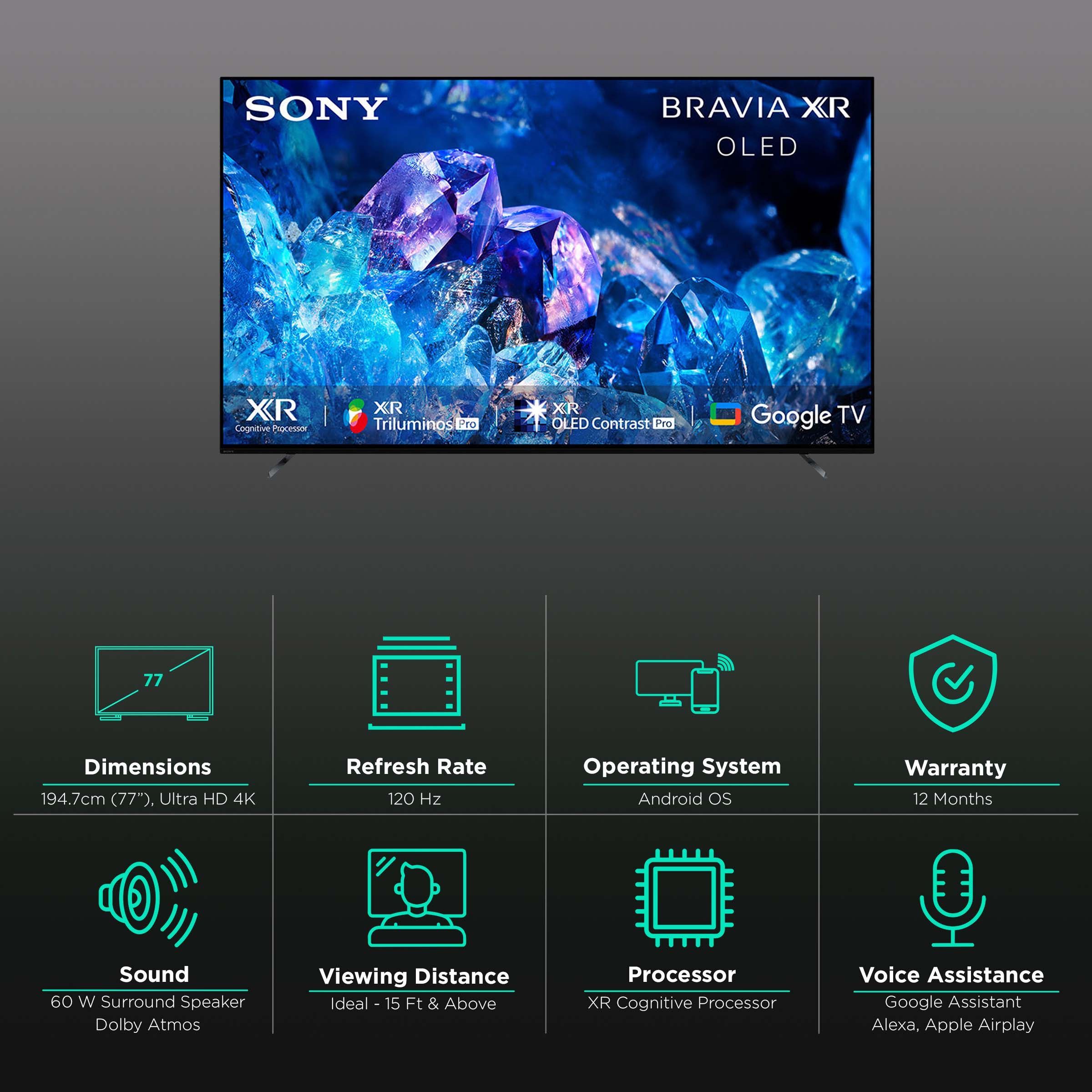 SONY Bravia XR 194.7 cm (77 inch) 4K Ultra HD OLED Smart Android TV with Voice Assistance (2022 model)_3