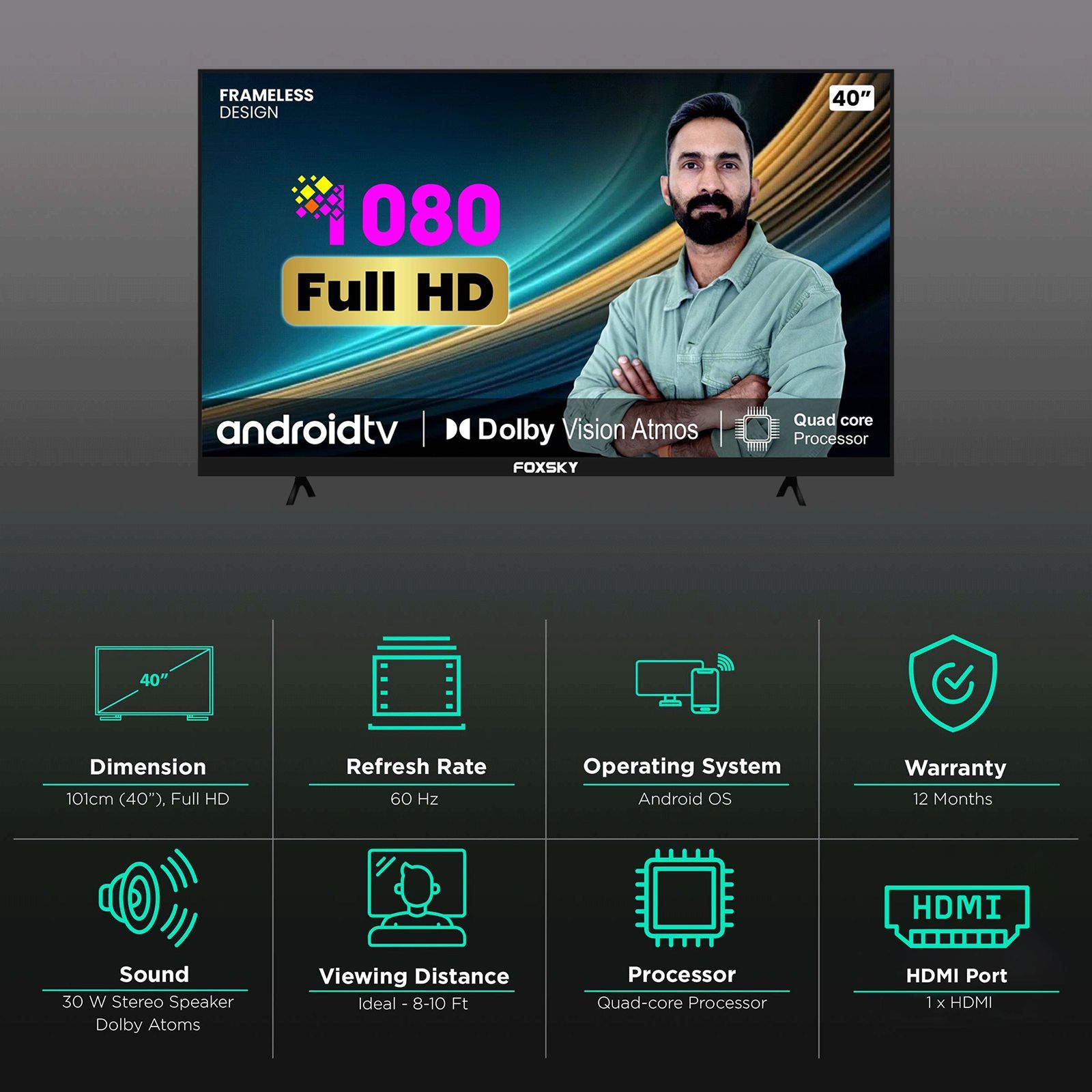 FOXSKY FSFHS 100 cm (40 inch) Full HD LED Smart Android TV with Stereo Speakers (2022 model)_3