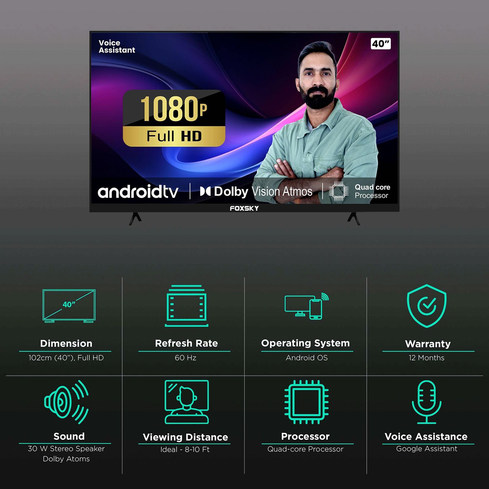 FOXSKY 101 cm (40 inch) Full HD LED Smart Android TV with Google Voice Assistant (2021 model) FOXSKY 101 cm (40 inch) Full HD LED Smart Android TV with Google Voice Assistant (2021 model)_3