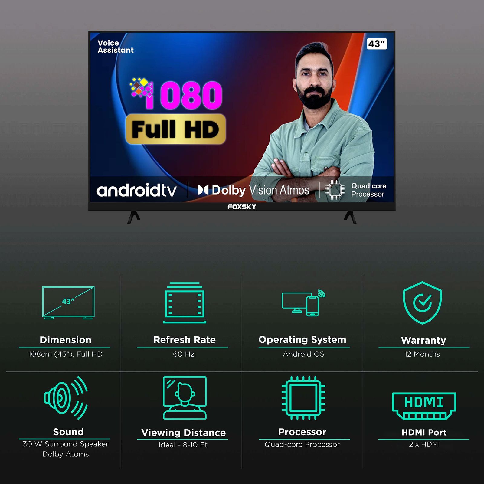FOXSKY FS-VS 108 cm (43 inch) Full HD LED Smart Android TV (2021 model)_3