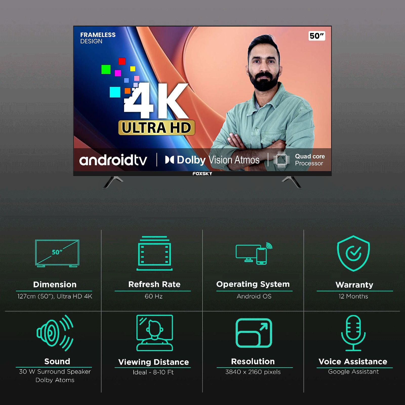 Foxsky 50FS-VS 127 cm (50 inch) 4K Ultra HD LED Android TV with Google Assistant (2021 model) Foxsky 50FS-VS 127 cm (50 inch) 4K Ultra HD LED Android TV with Google Assistant (2021 model)_3