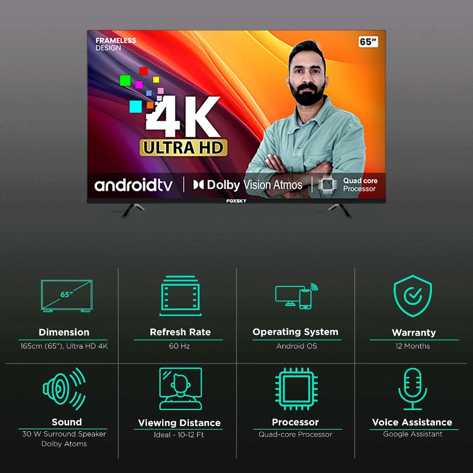 Foxsky 165 cm (65 inch) 4K Ultra HD LED Smart Android TV with Google Assistant (2021 model)_3