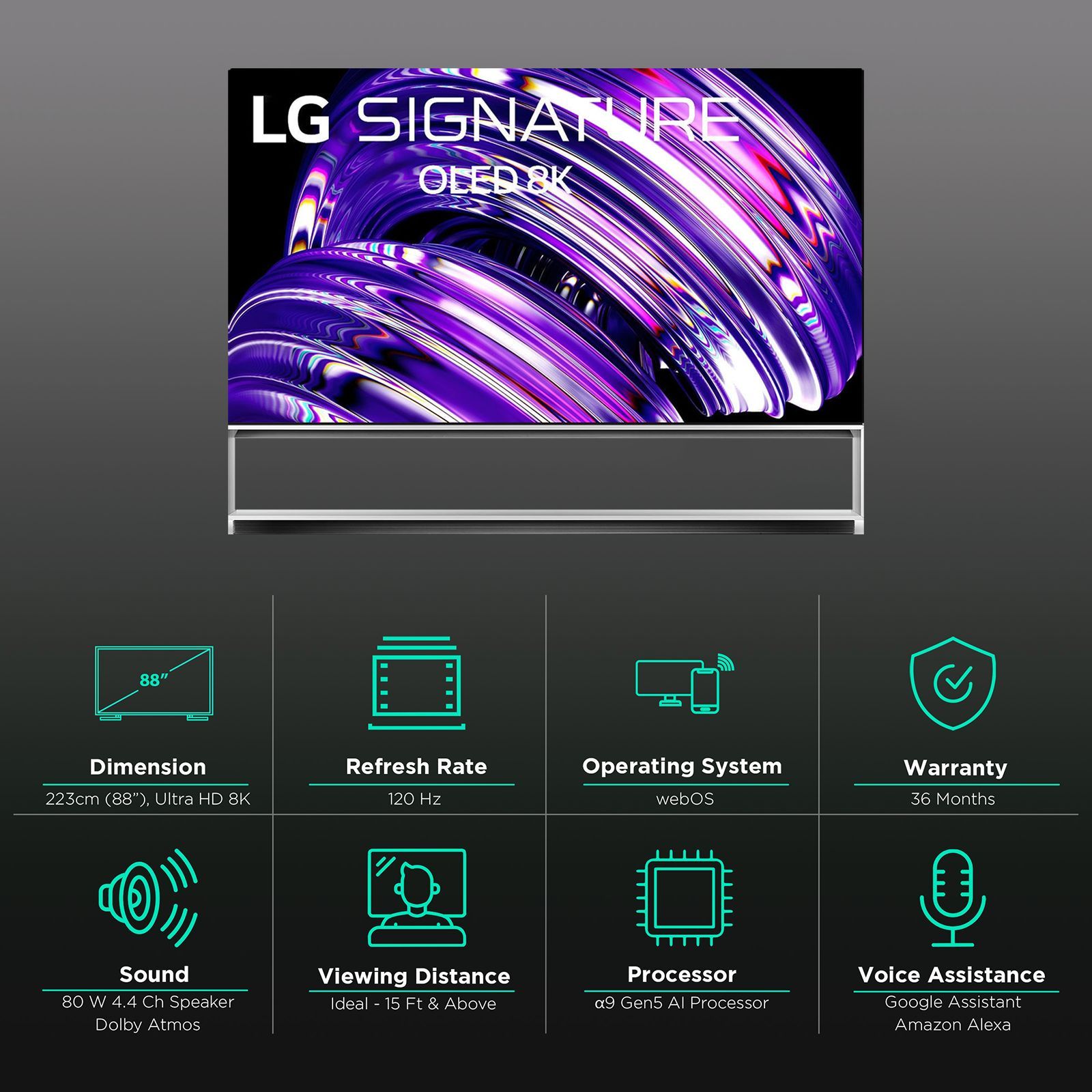 LG Z2 223 cm (88 inch) OLED 8K Ultra HD WebOS TV with Dolby Vision & Dolby Atmos (2022 model)_2