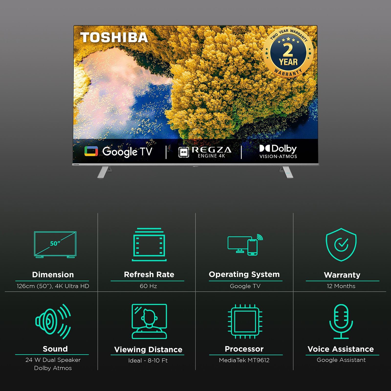 TOSHIBA 50C350LP 126 cm (50 inch) 4K Ultra HD LED Google TV with Dolby Vision & Dolby Atmos (2022 model) TOSHIBA 50C350LP 126 cm (50 inch) 4K Ultra HD LED Google TV with Dolby Vision & Dolby Atmos (2022 model)_3