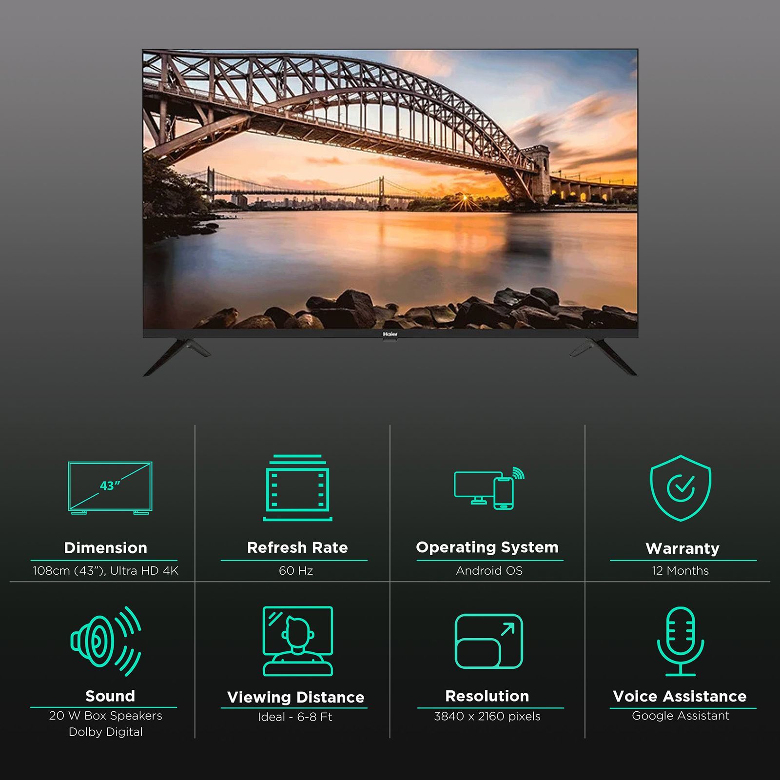Haier 109 cm (43 inch) LED 4K Ultra HD Android TV with Google Assistant (2022 model) Haier 109 cm (43 inch) LED 4K Ultra HD Android TV with Google Assistant (2022 model)_3