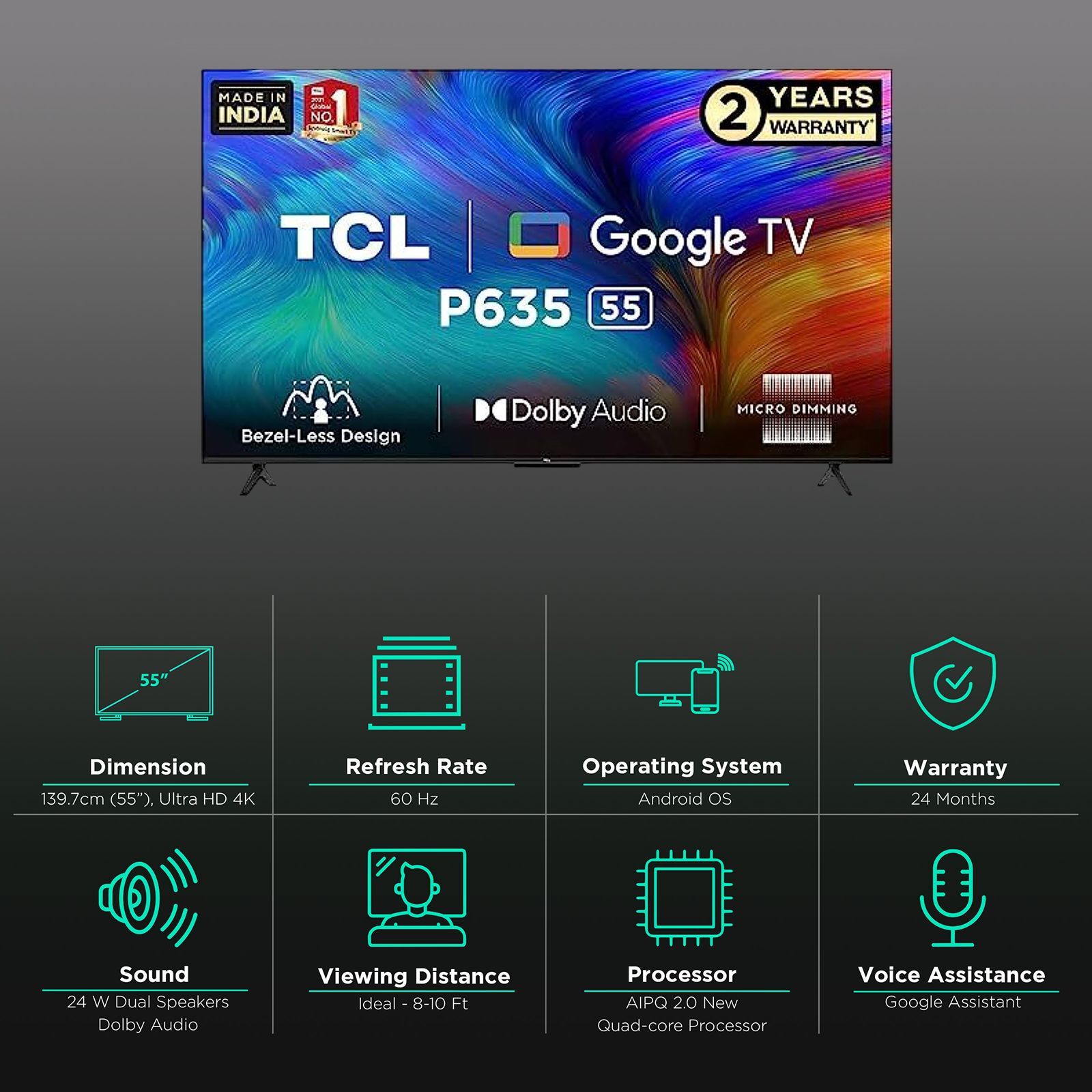 TCL 55P635 139 cm (55 inch) 4K Ultra HD LED Android TV with Dolby Audio (2022 model)_3