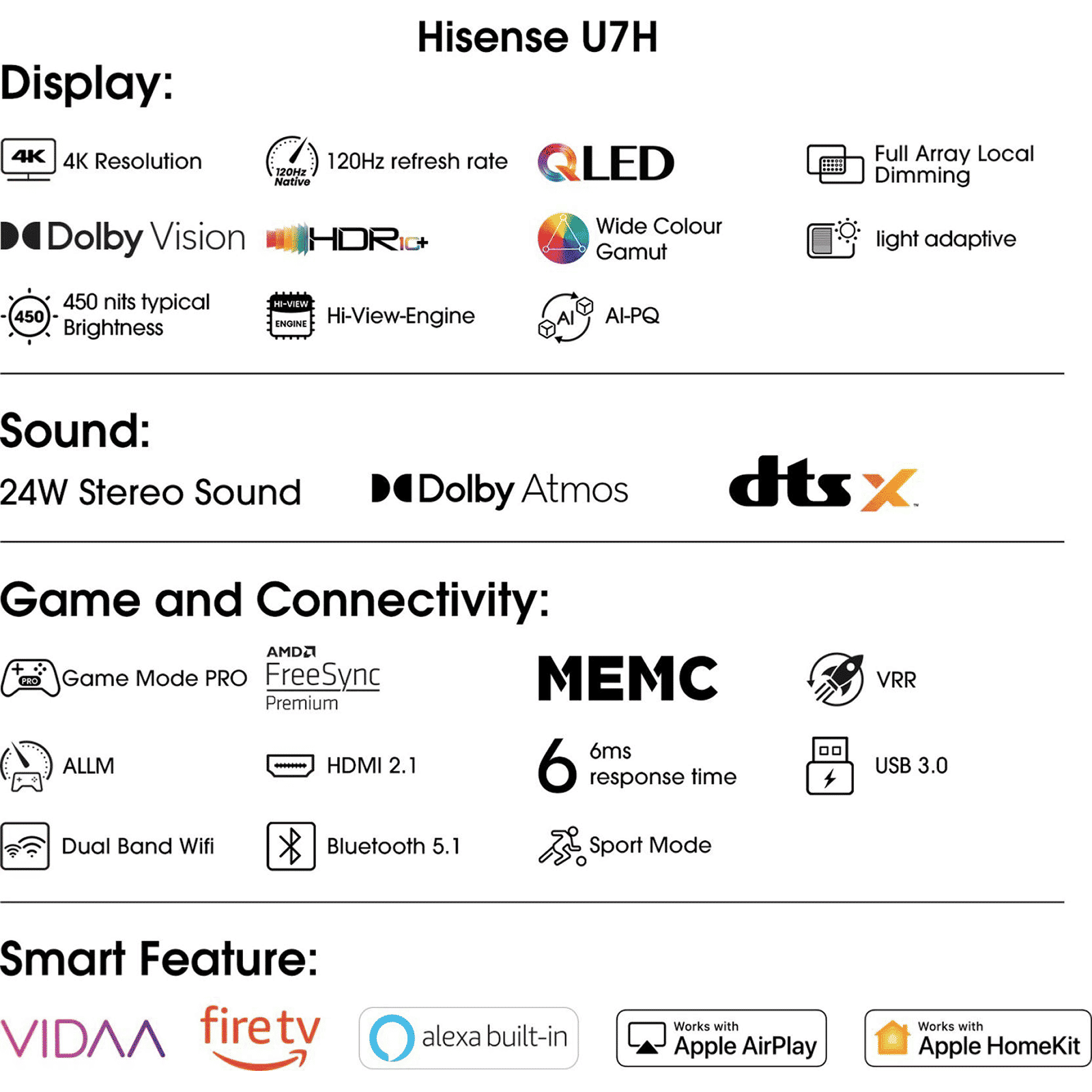 Hisense 65U7H 164 cm (65 inch) QLED 4K Ultra HD VIDAA TV with Dolby Vision & Dolby Atmos (2022 model) Hisense 65U7H 164 cm (65 inch) QLED 4K Ultra HD VIDAA TV with Dolby Vision & Dolby Atmos (2022 model)_15