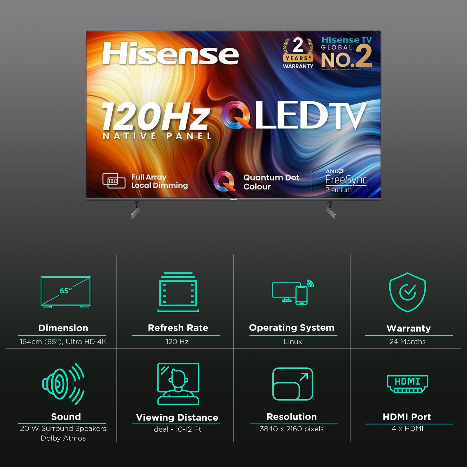 Hisense 65U7H 164 cm (65 inch) QLED 4K Ultra HD VIDAA TV with Dolby Vision & Dolby Atmos (2022 model) Hisense 65U7H 164 cm (65 inch) QLED 4K Ultra HD VIDAA TV with Dolby Vision & Dolby Atmos (2022 model)_3