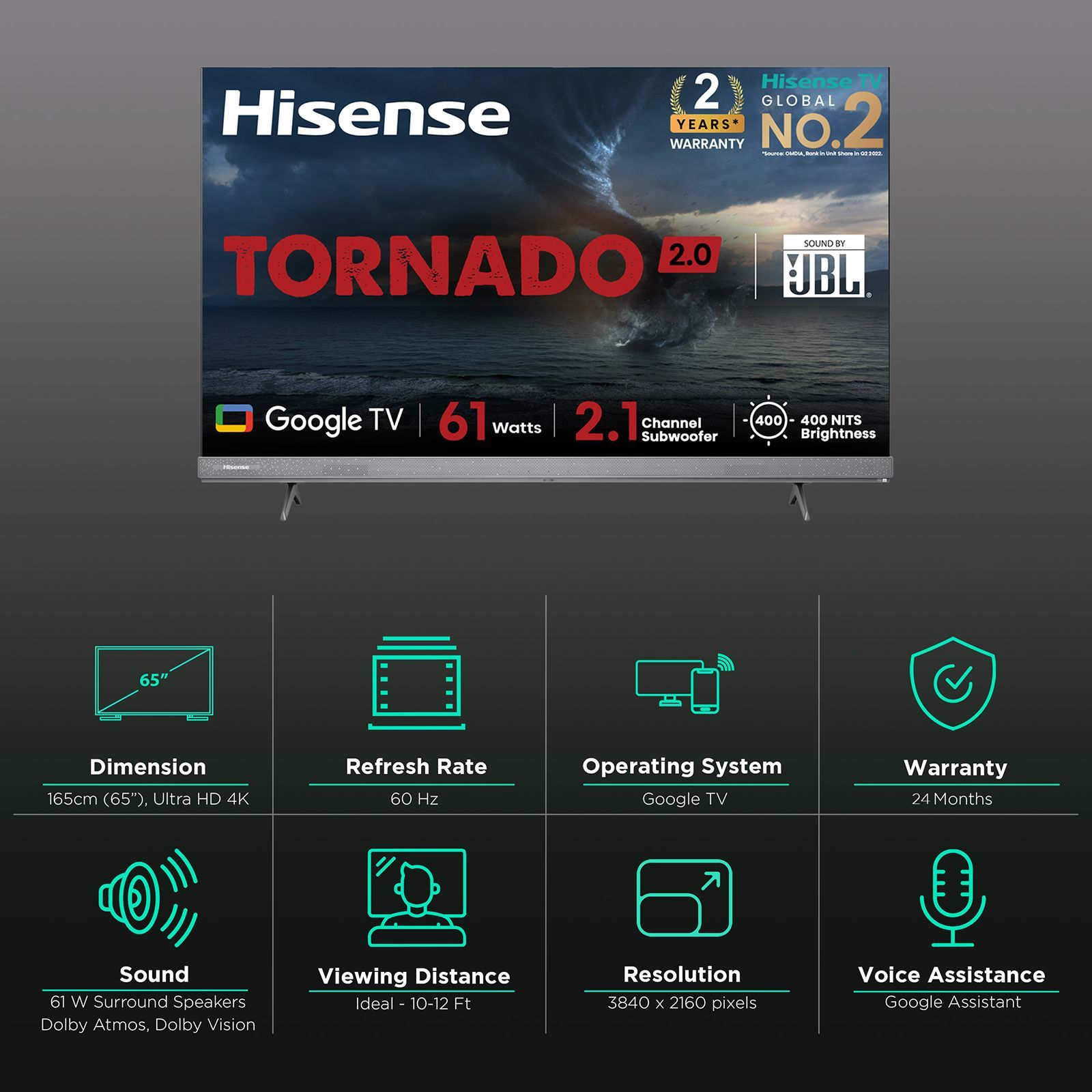 Hisense 65A7H 165 cm (65 inch) 4K Ultra HD LED Google TV with Dolby Vision & Dolby Atmos (2022 model) Hisense 65A7H 165 cm (65 inch) 4K Ultra HD LED Google TV with Dolby Vision & Dolby Atmos (2022 model)_3