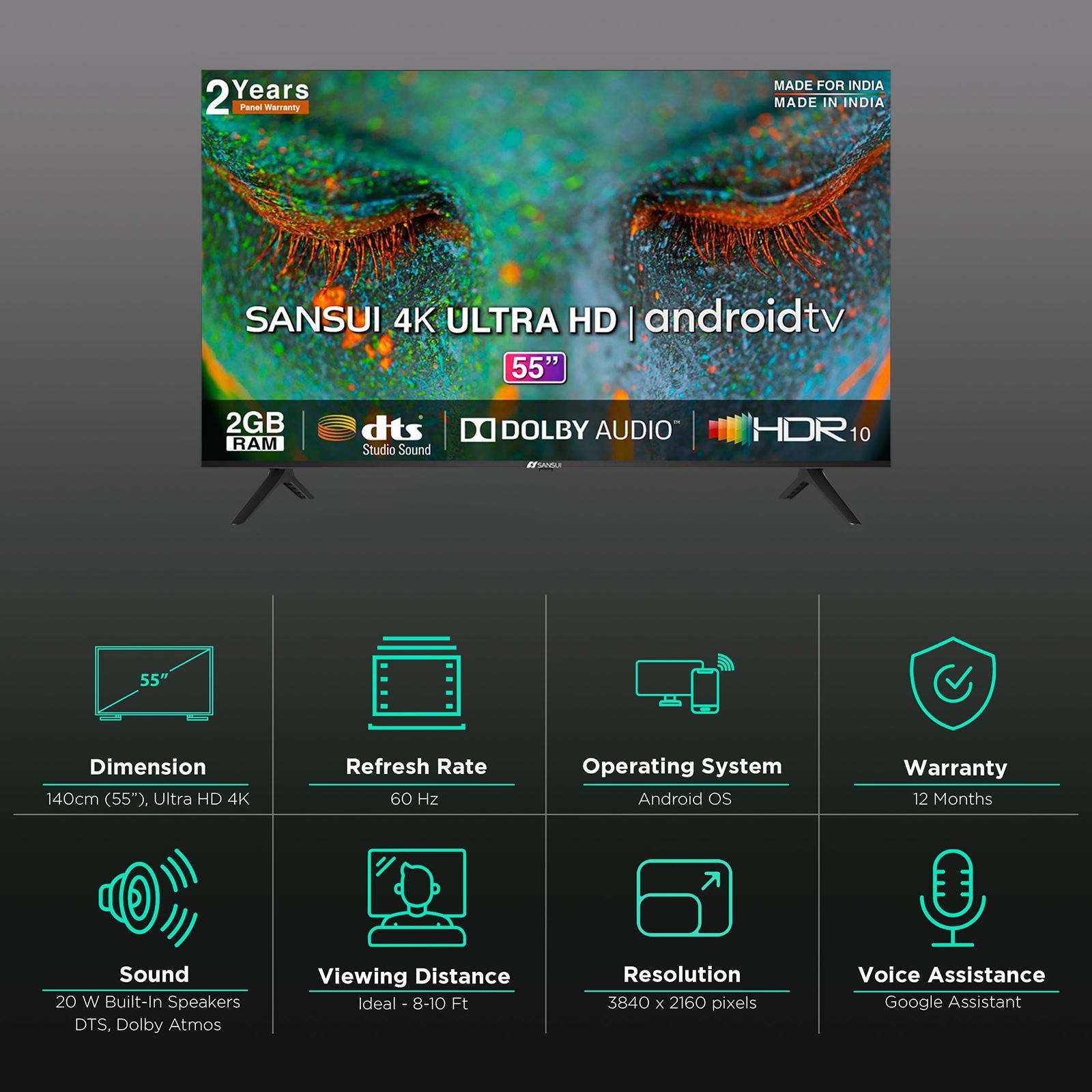 SANSUI 140 cm (55 inch) 4K Ultra HD LED Android TV with Dolby Atmos (2021 model) SANSUI 140 cm (55 inch) 4K Ultra HD LED Android TV with Dolby Atmos (2021 model)_3
