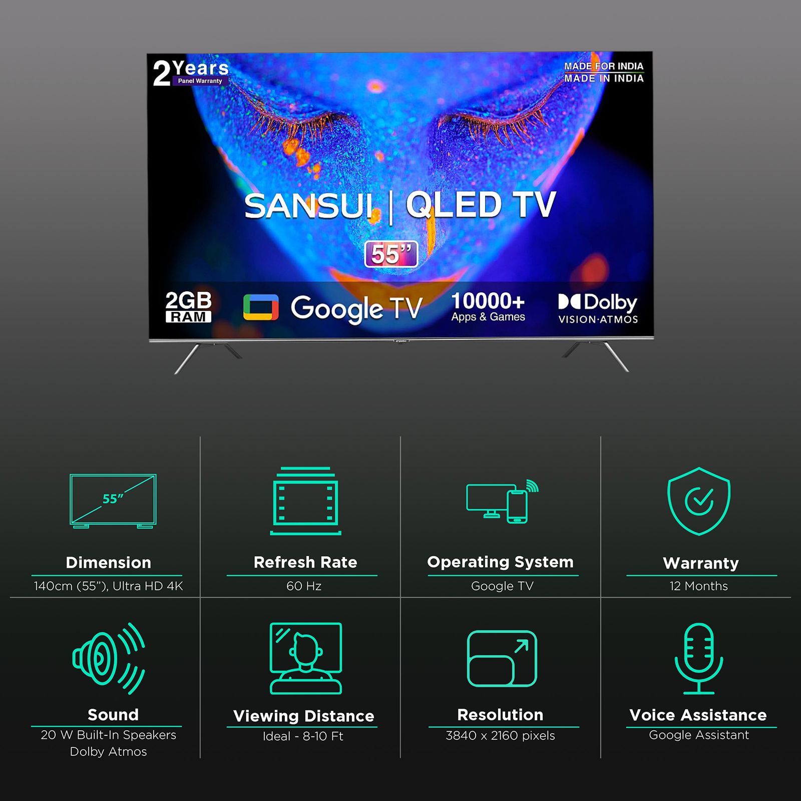 SANSUI 140 cm (55 inch) QLED 4K Ultra HD Google TV with Dolby Vision & Dolby Atmos (2022 model) SANSUI 140 cm (55 inch) QLED 4K Ultra HD Google TV with Dolby Vision & Dolby Atmos (2022 model)_3