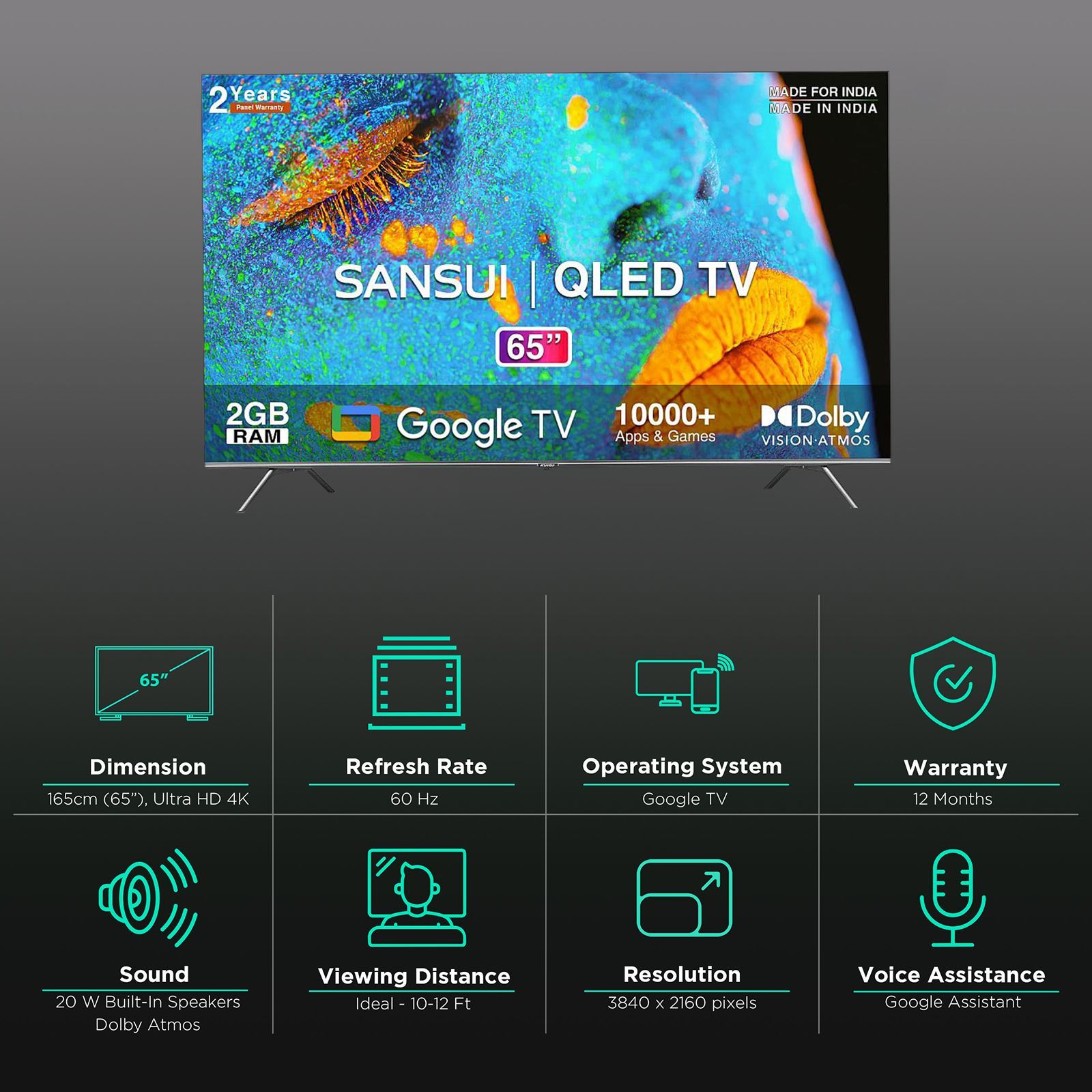 SANSUI 165 cm (65 inch) QLED 4K Ultra HD Google TV with Dolby Vision & Dolby Atmos (2022 model) SANSUI 165 cm (65 inch) QLED 4K Ultra HD Google TV with Dolby Vision & Dolby Atmos (2022 model)_3