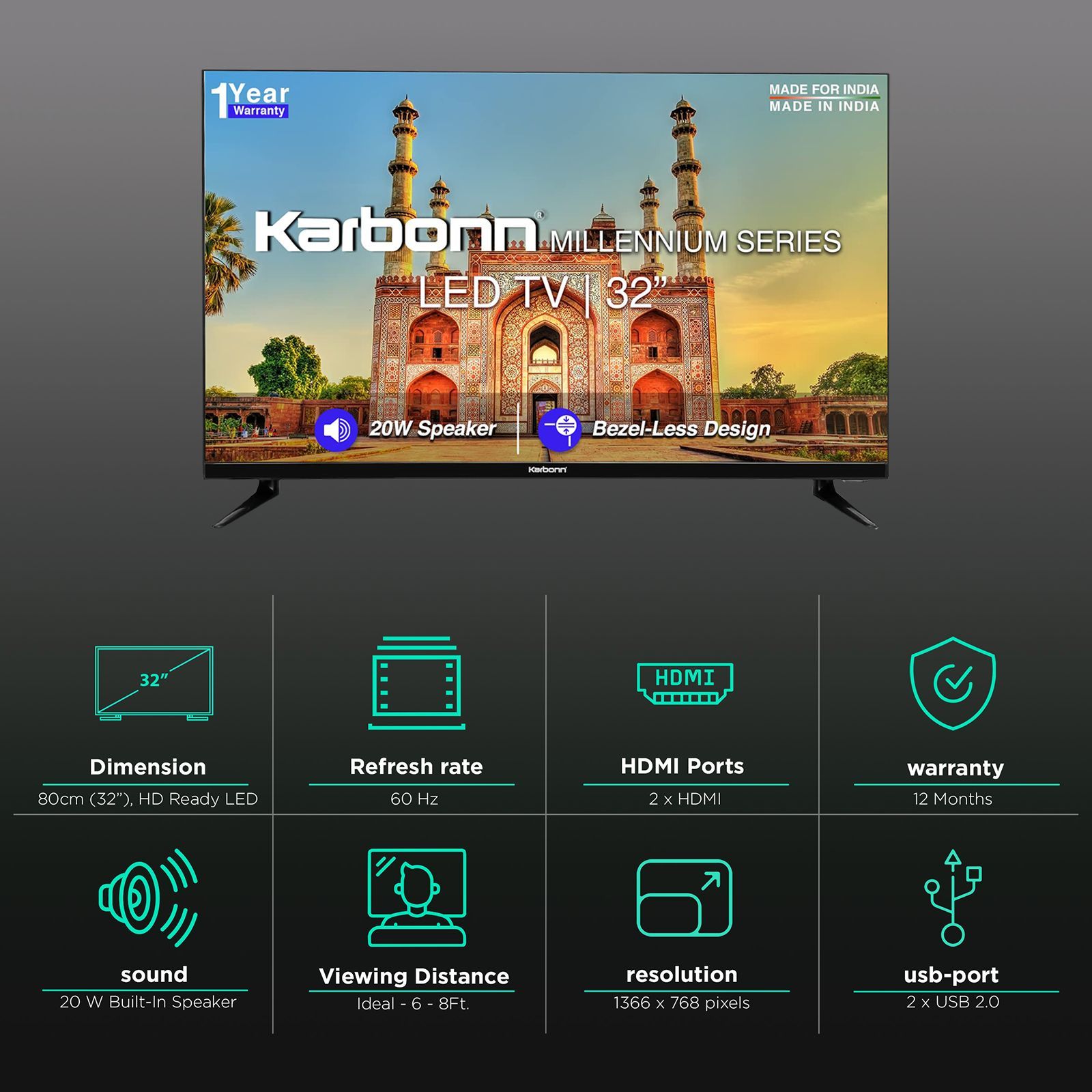 Karbonn 80 cm (32 inch) HD Ready TV with 20W Speaker (2022 model)_3