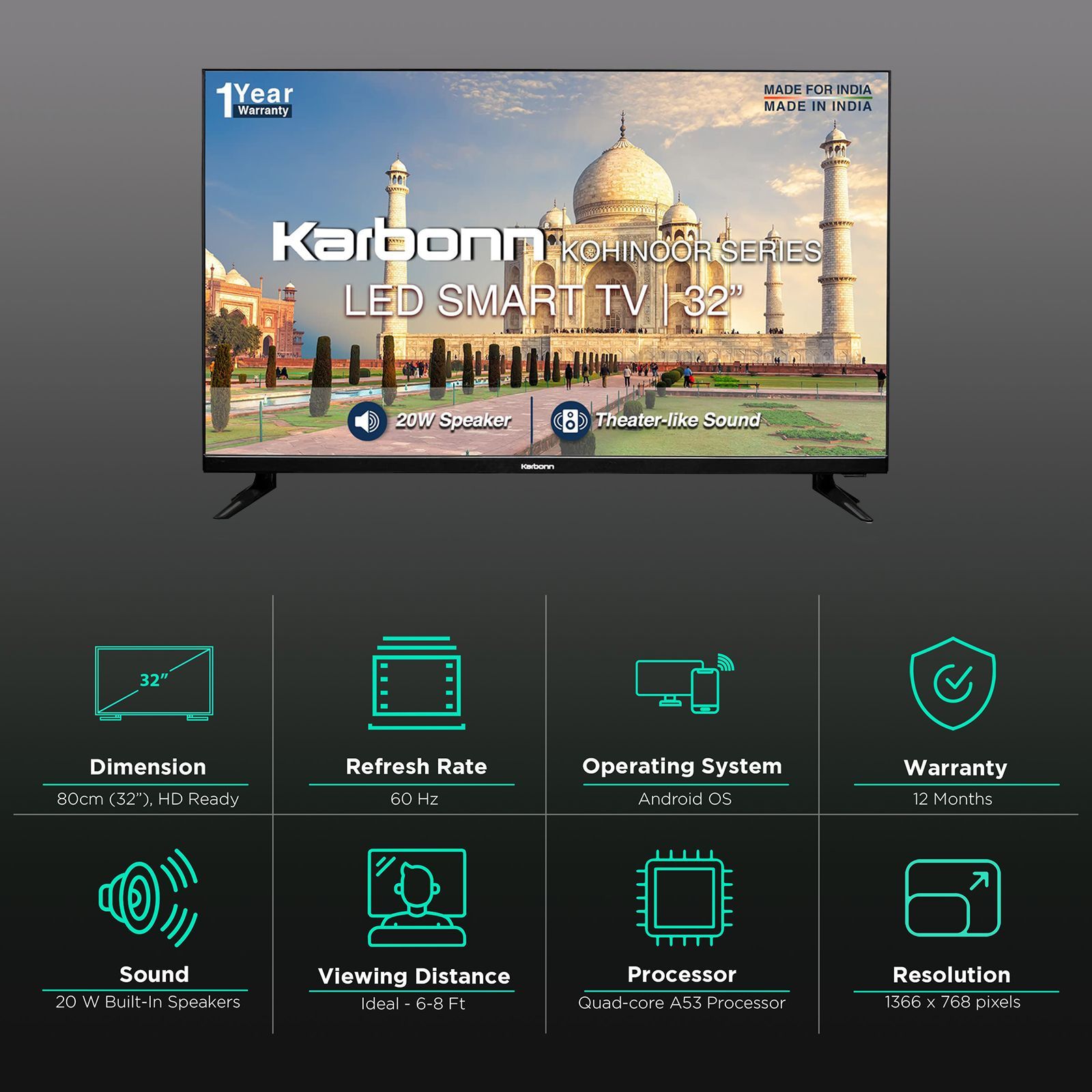 Karbonn 80 cm (32 inch) HD Ready Smart Android TV with 20W Speaker (2021 model)_3