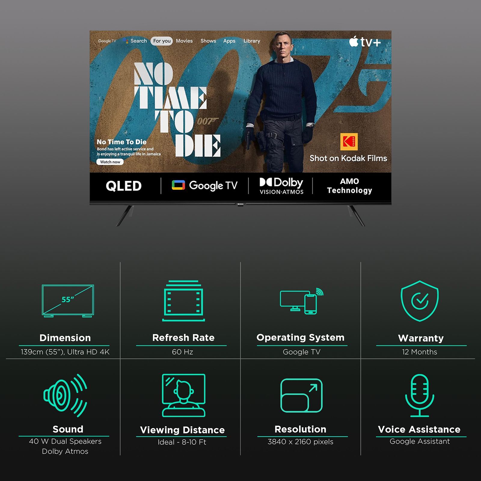 KODAK Matrix 139 cm (55 inch) QLED 4K Ultra HD Google TV with DTS TruSurround Technology (2022 model)_3