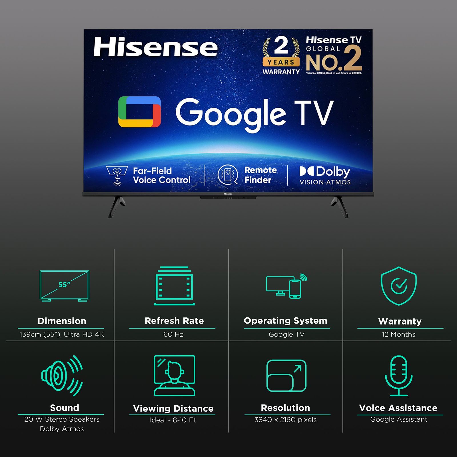 Hisense A6H 139 cm (55 inch) 4K Ultra HD LED Google TV with Dolby Vision (2022 model) Hisense A6H 139 cm (55 inch) 4K Ultra HD LED Google TV with Dolby Vision (2022 model)_3