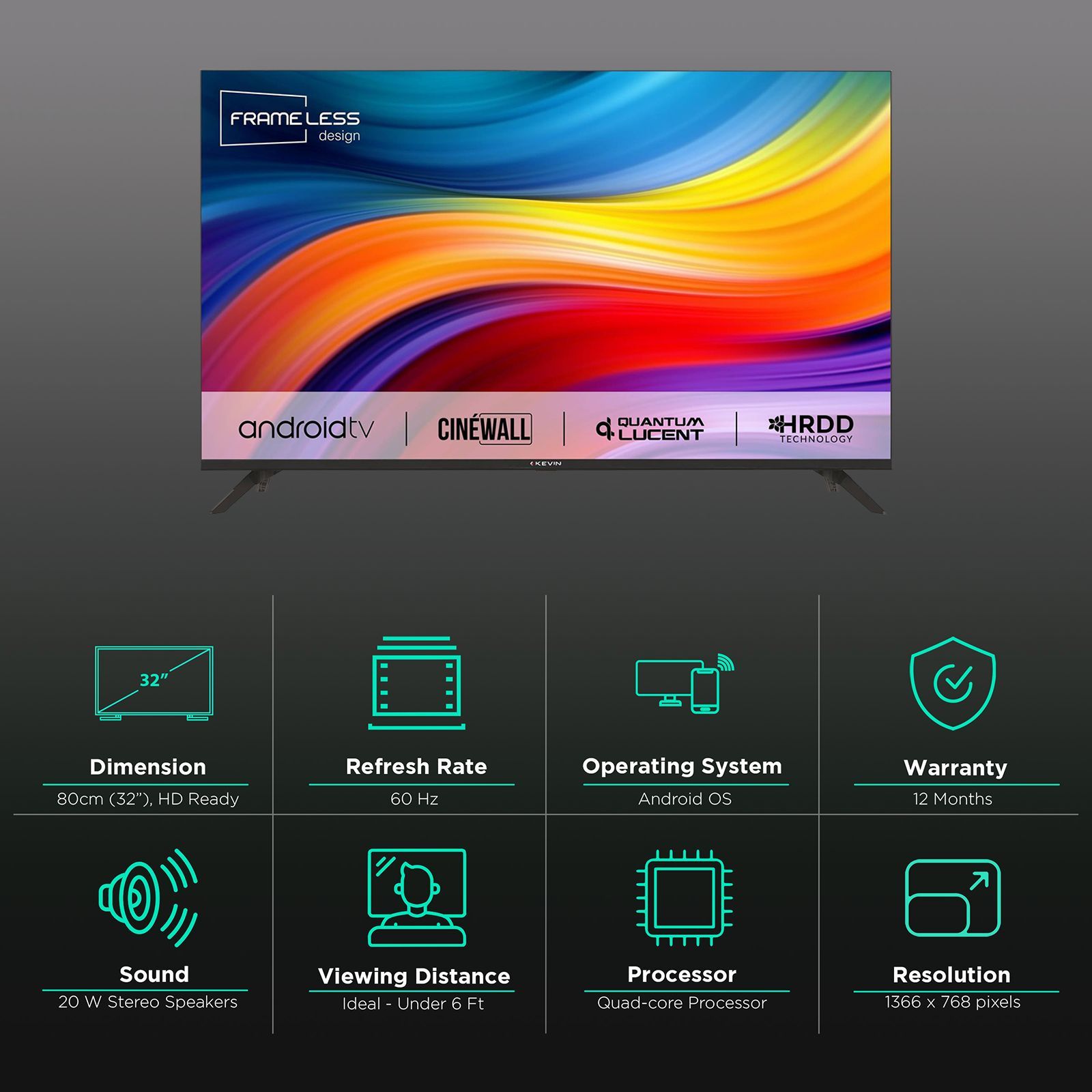 Kevin Frameless Series 80 cm (32 inch) HD Ready LED Smart Android TV with Mali 400MP2 Picture Processor (2022 model) Kevin Frameless Series 80 cm (32 inch) HD Ready LED Smart Android TV with Mali 400MP2 Picture Processor (2022 model)_3