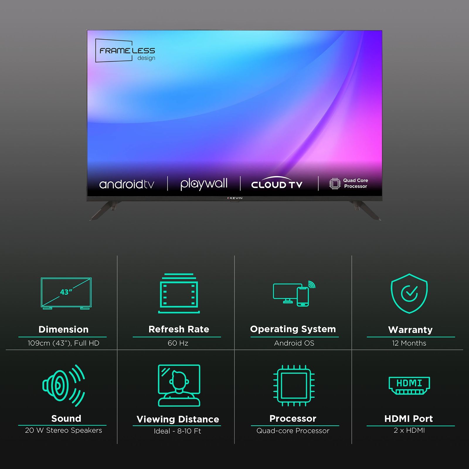 Kevin Frameless Series 109 cm (43 inch) Full HD LED Smart Android TV with HRDD Picture Quality (2022 model)_3