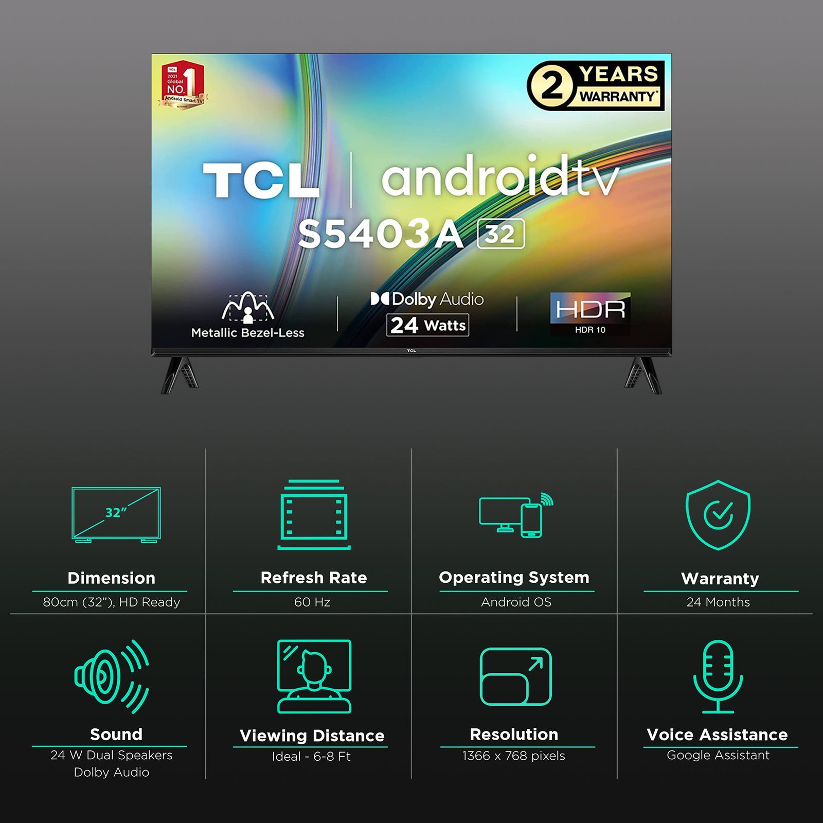 TCL S5403A 80 cm (32 inch) HD Ready LED Smart Android TV with HDR 10 Support (2023 model)_3