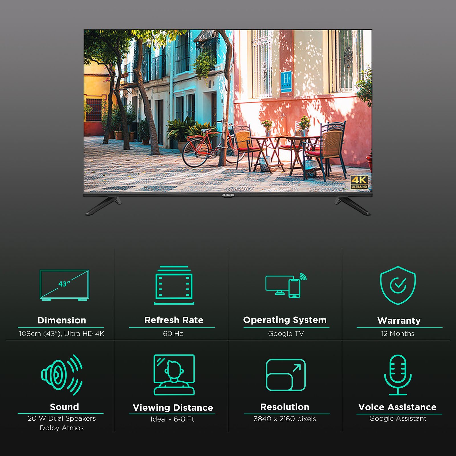 aiwa Magnifiq 108 cm (43 inch) 4K Ultra HD LED Android TV with Dolby Vision (2022 Model)_2