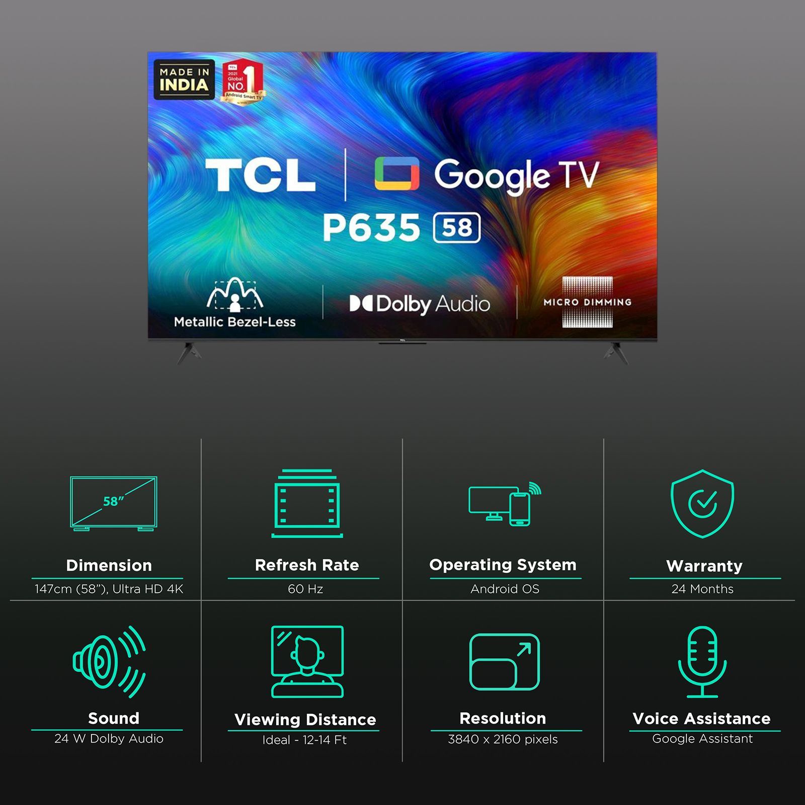 TCL P Series 147 cm (58 inch) 4K Ultra HD LED Smart Android TV with Google Assistant (2022 model) TCL P Series 147 cm (58 inch) 4K Ultra HD LED Smart Android TV with Google Assistant (2022 model)_3