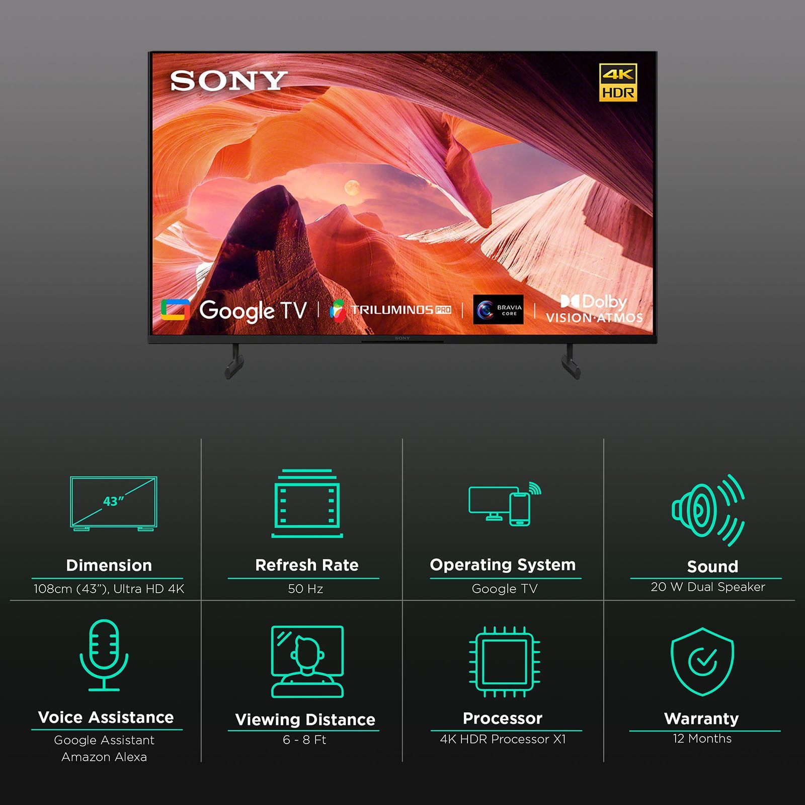 SONY X80L 108 cm (43 inch) 4K Ultra HD LED Google TV with X-Reality PRO (2023 model)_3