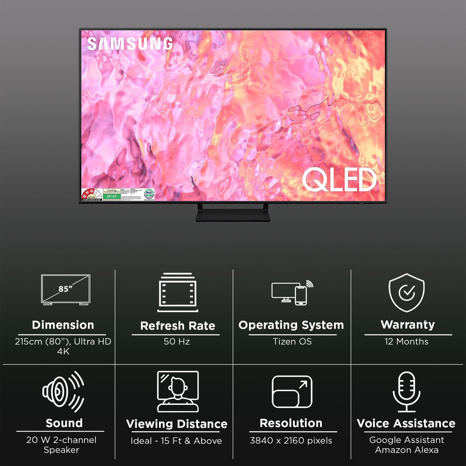 SAMSUNG 6 Series 215 cm (85 inch) QLED 4K Tizen TV with Bezel-less Display_3