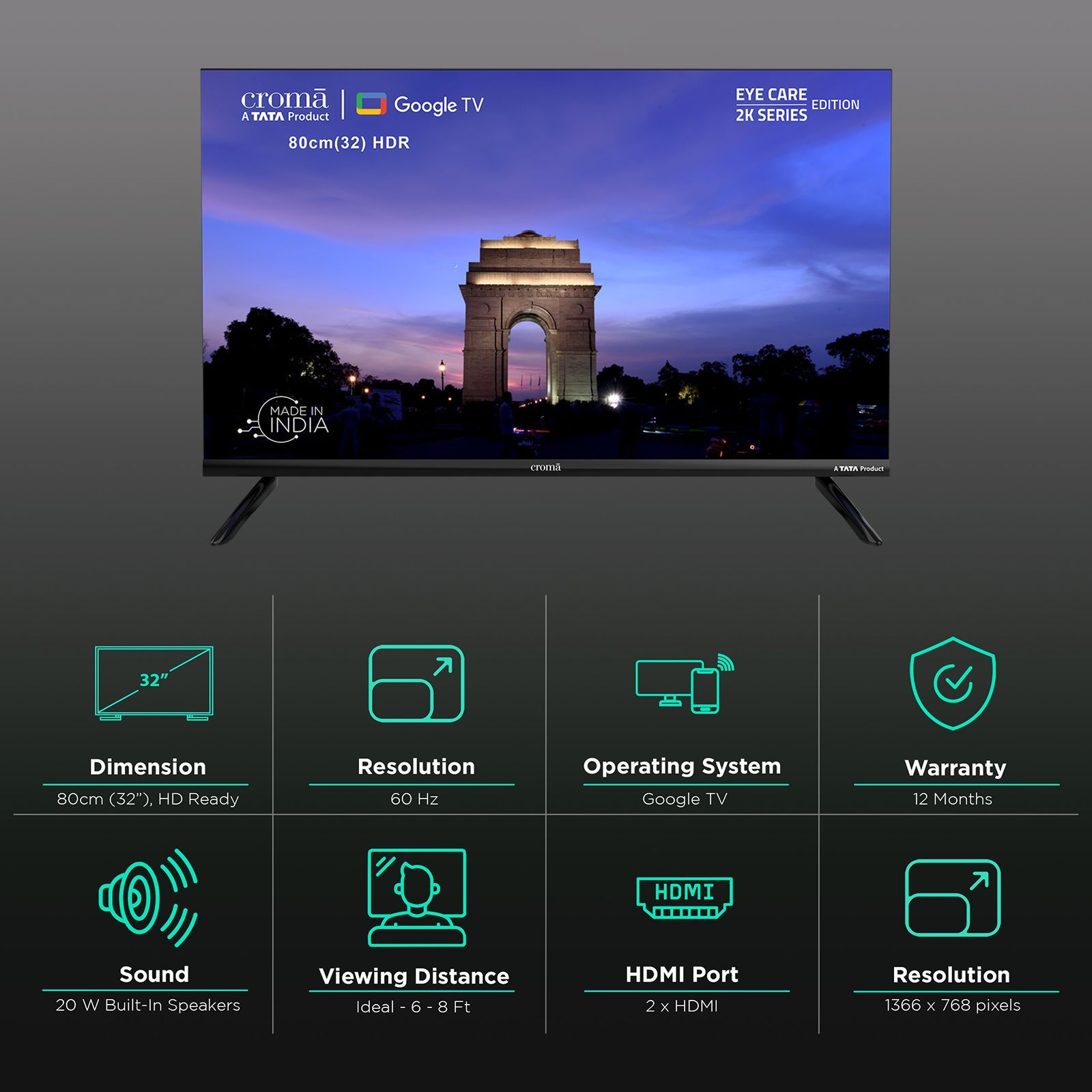 Croma 80 cm (32 inch) HD Ready LED Smart Google TV with A Plus Grade Panel_3
