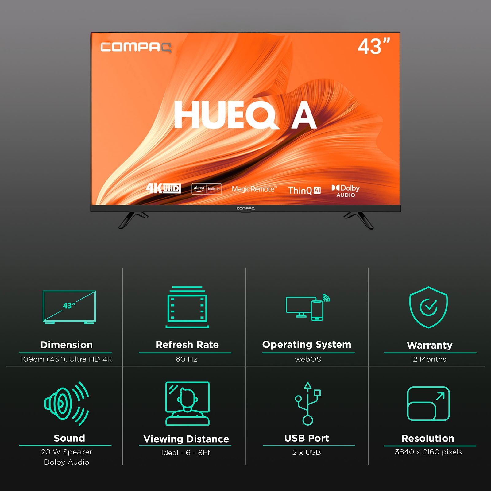 Compaq HUEQ A 109 cm (43 inch) 4K Ultra HD LED WebOS TV with Dolby Audio (2022 model)_3