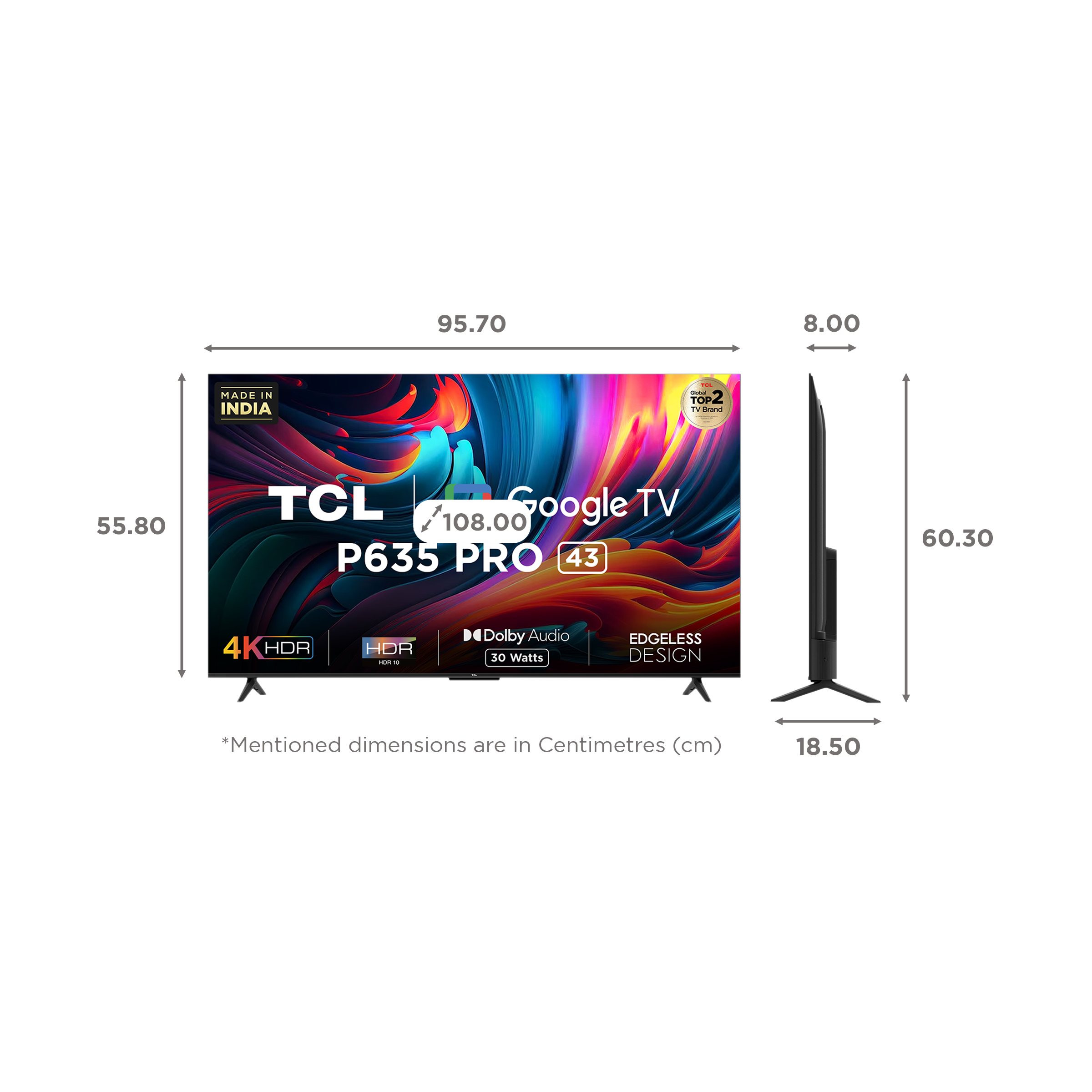TCL P635 Pro 108 cm (43 inch) 4K Ultra HD LED Google TV with Dolby Audio (2023 model)_2