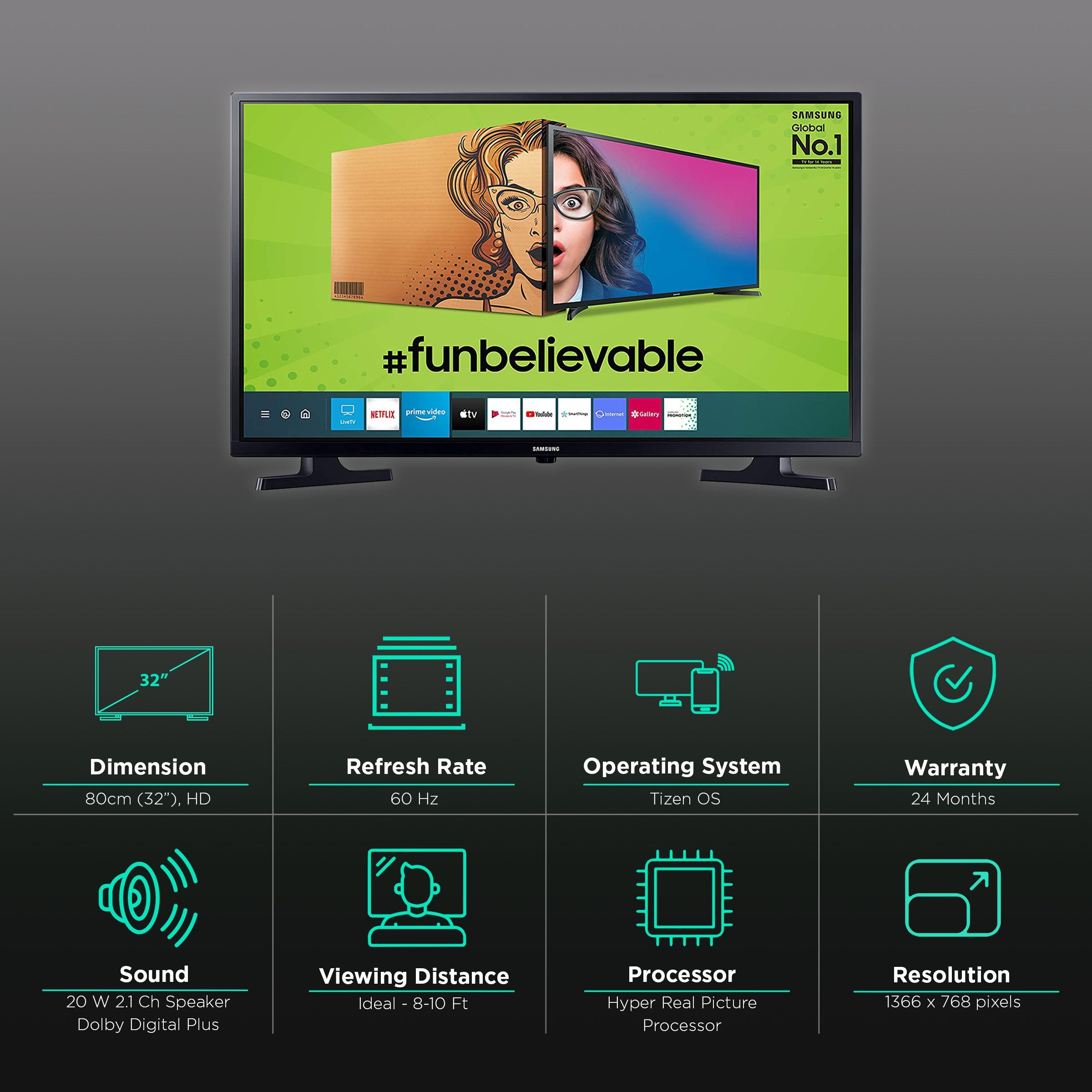 SAMSUNG Series 4 80 cm (32 inch) HD LED Smart Tizen TV with Hyper Real Picture Engine (2020 model)_3