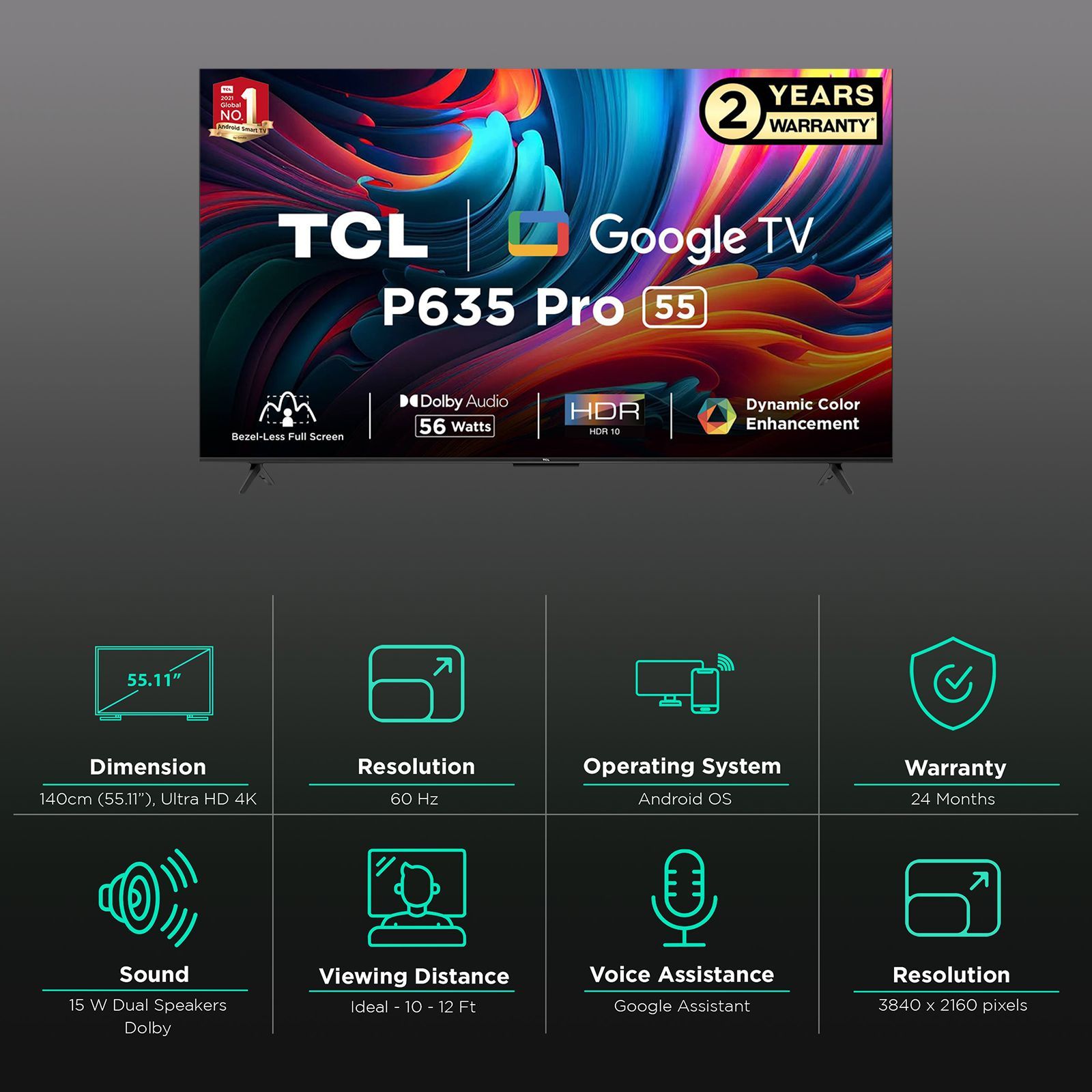 TCL 55P635 Pro 140 cm (55 inch) 4K Ultra HD LED Google TV with Google Assistant TCL 55P635 Pro 140 cm (55 inch) 4K Ultra HD LED Google TV with Google Assistant_3