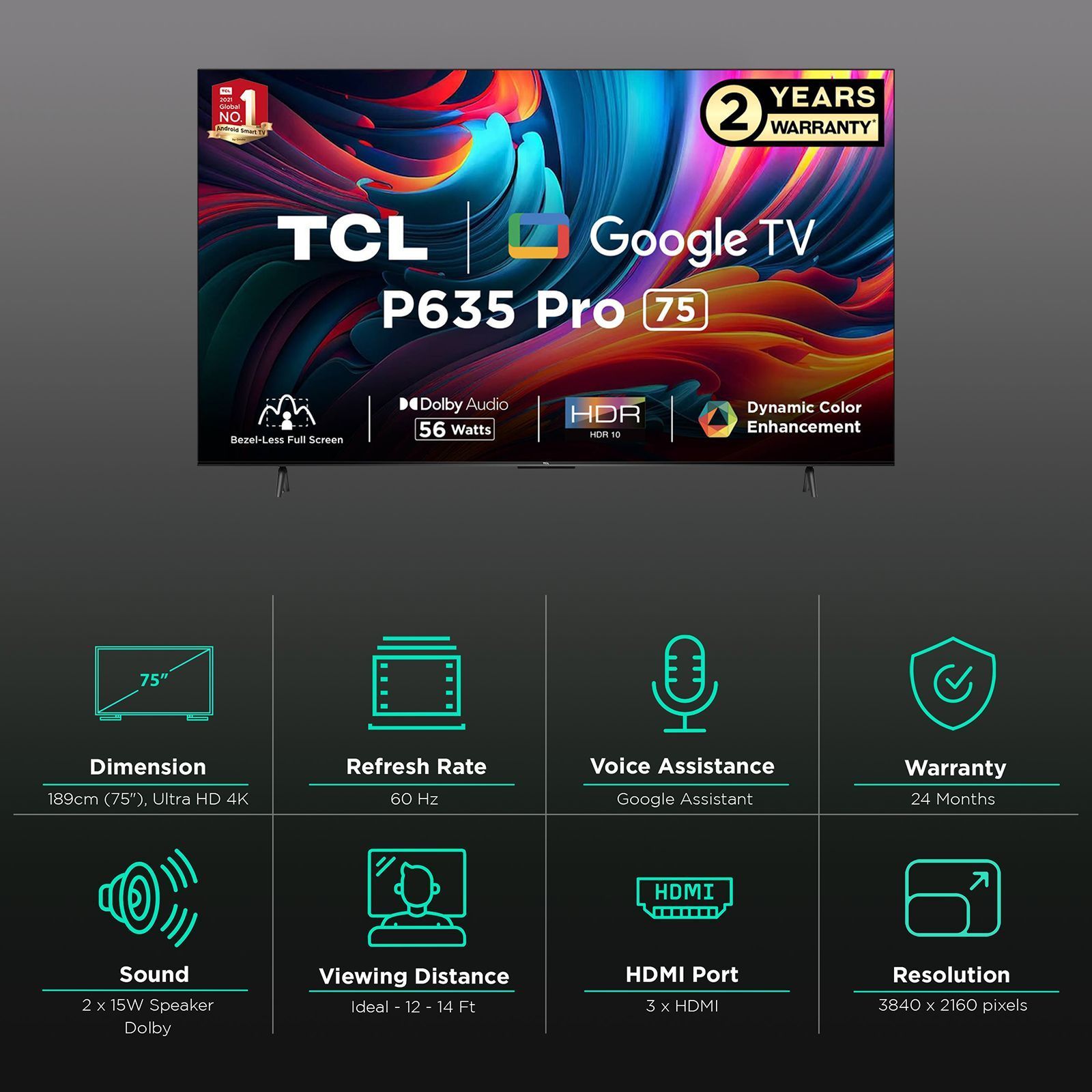 TCL 75P635 Pro 189 cm (75 inch) 4K Ultra HD LED Google TV with Bezel Less Display (2023 model) TCL 75P635 Pro 189 cm (75 inch) 4K Ultra HD LED Google TV with Bezel Less Display (2023 model)_3
